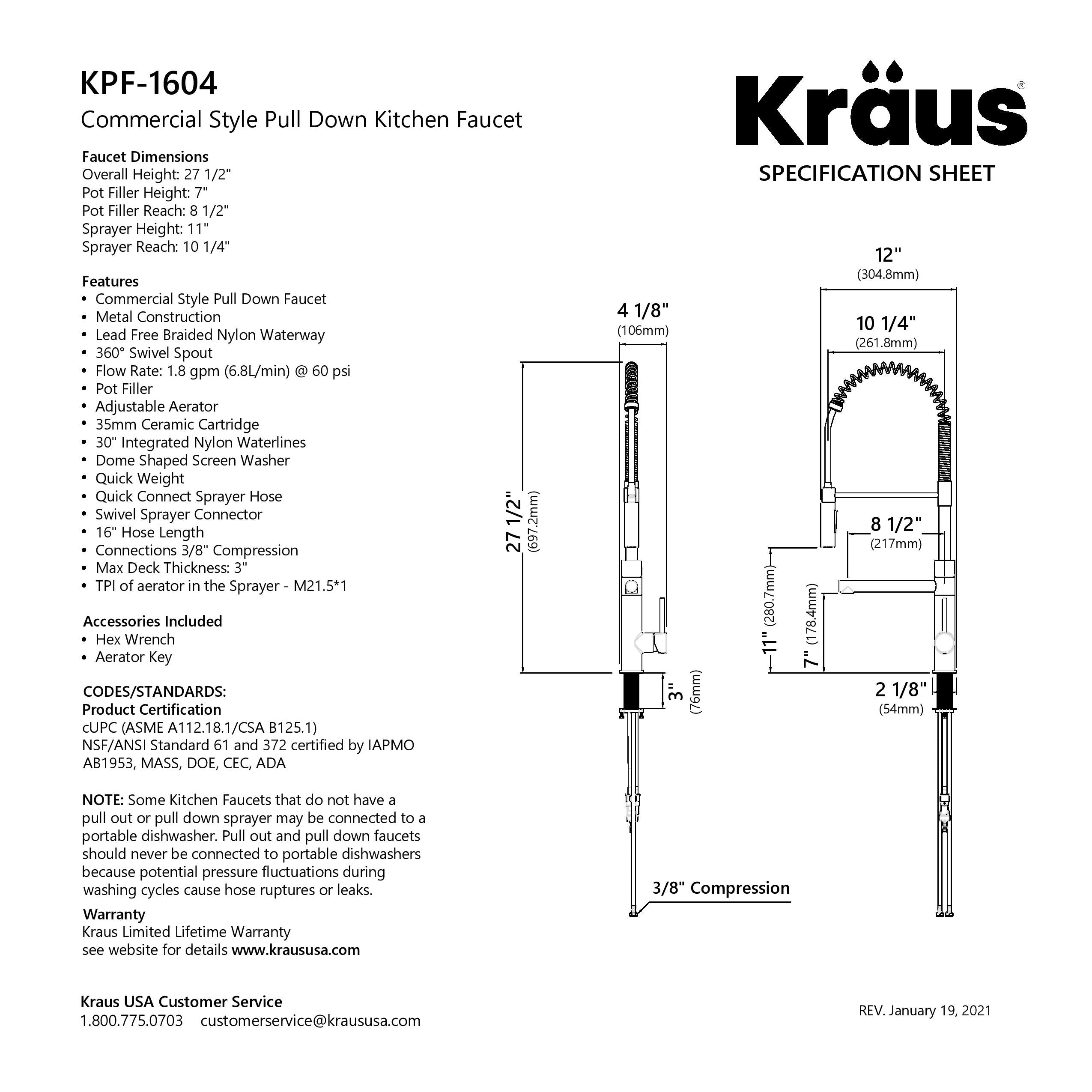 KRAUS Artec Pro Commercial Style Single Handle Kitchen Faucet with Pot Filler in Matte Black - KPF-1604MB