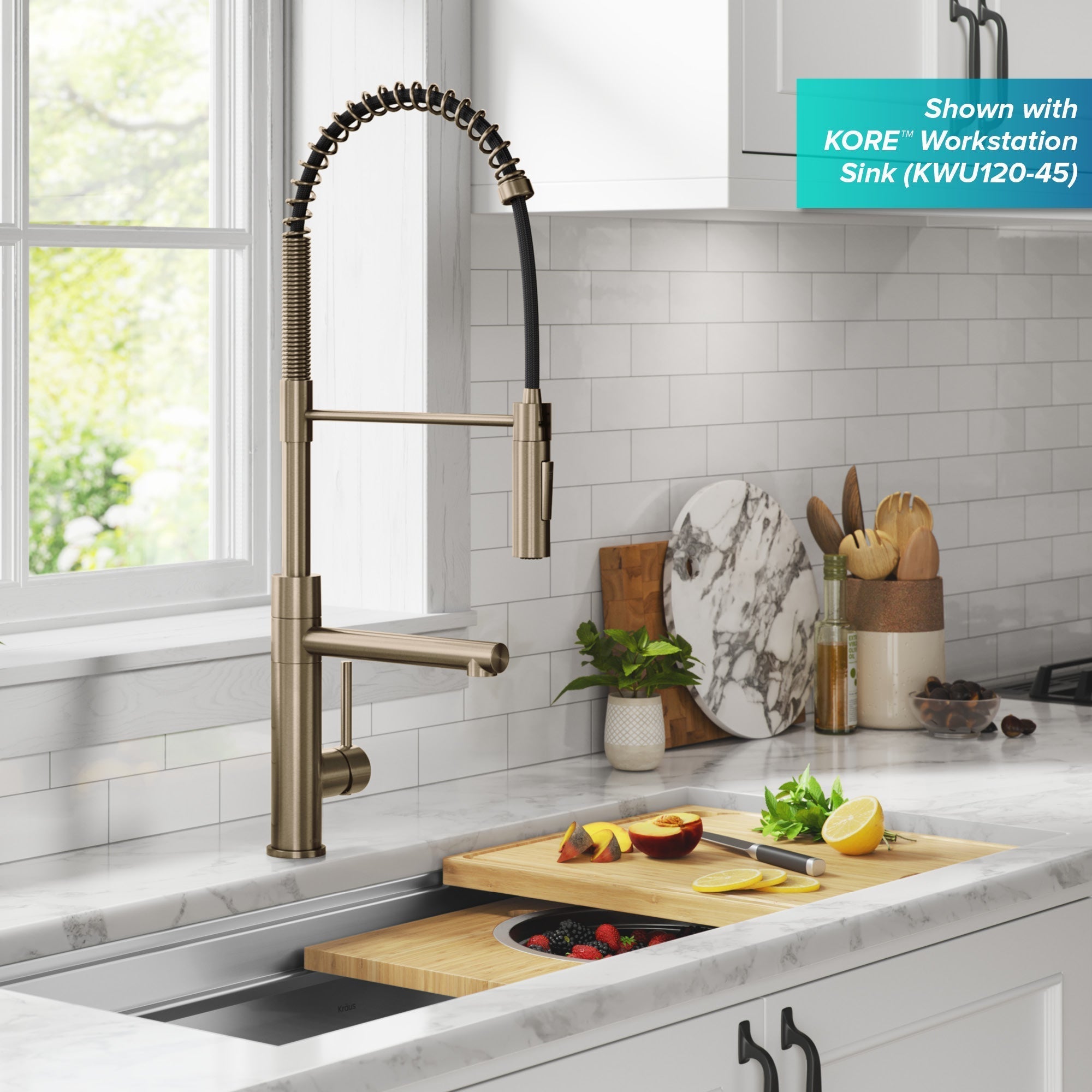 KRAUS Artec Pro Commercial Style Single Handle Kitchen Faucet with Pot Filler in Spot Free Antique Champagne Bronze