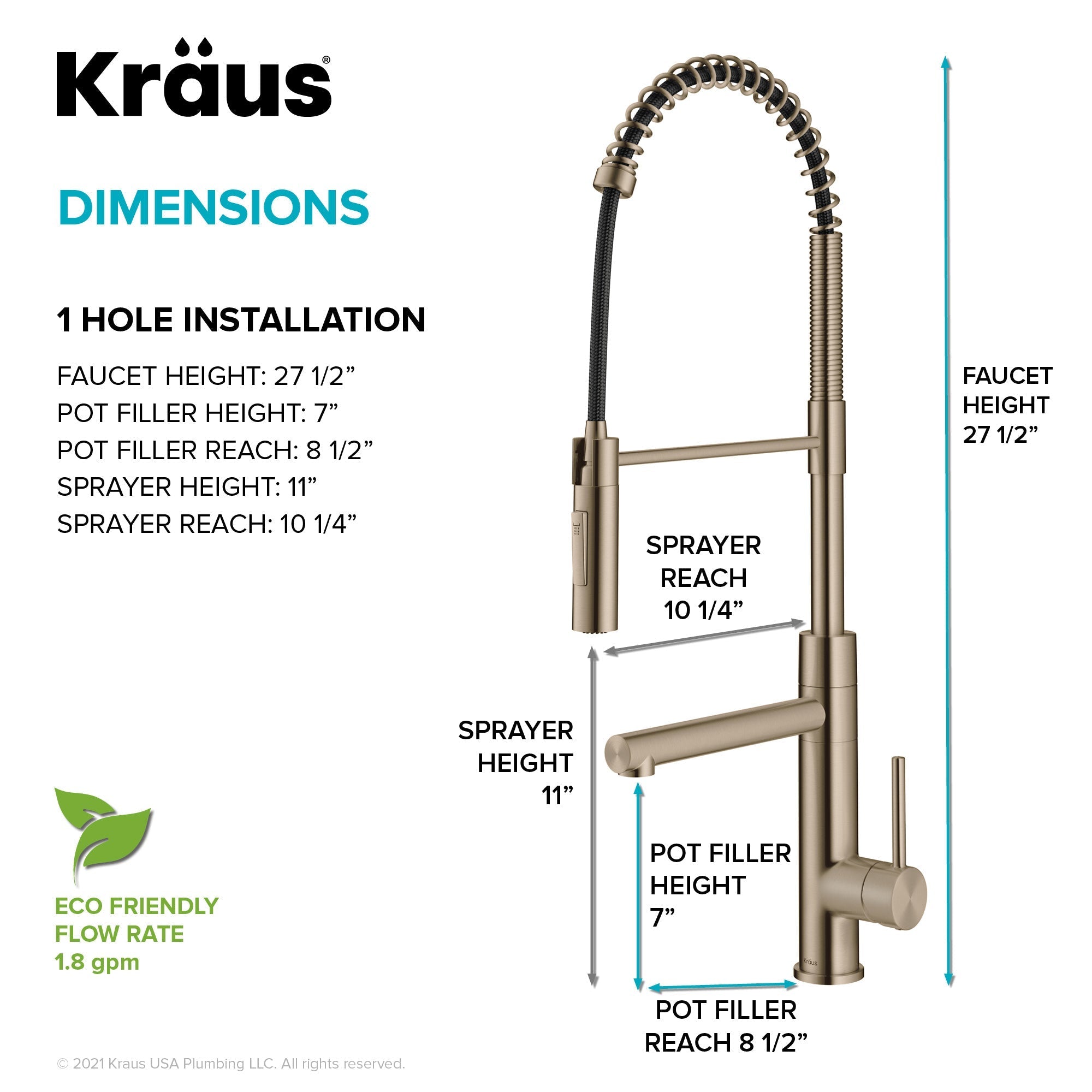 KRAUS Artec Pro Commercial Style Single Handle Kitchen Faucet with Pot Filler in Spot Free Antique Champagne Bronze