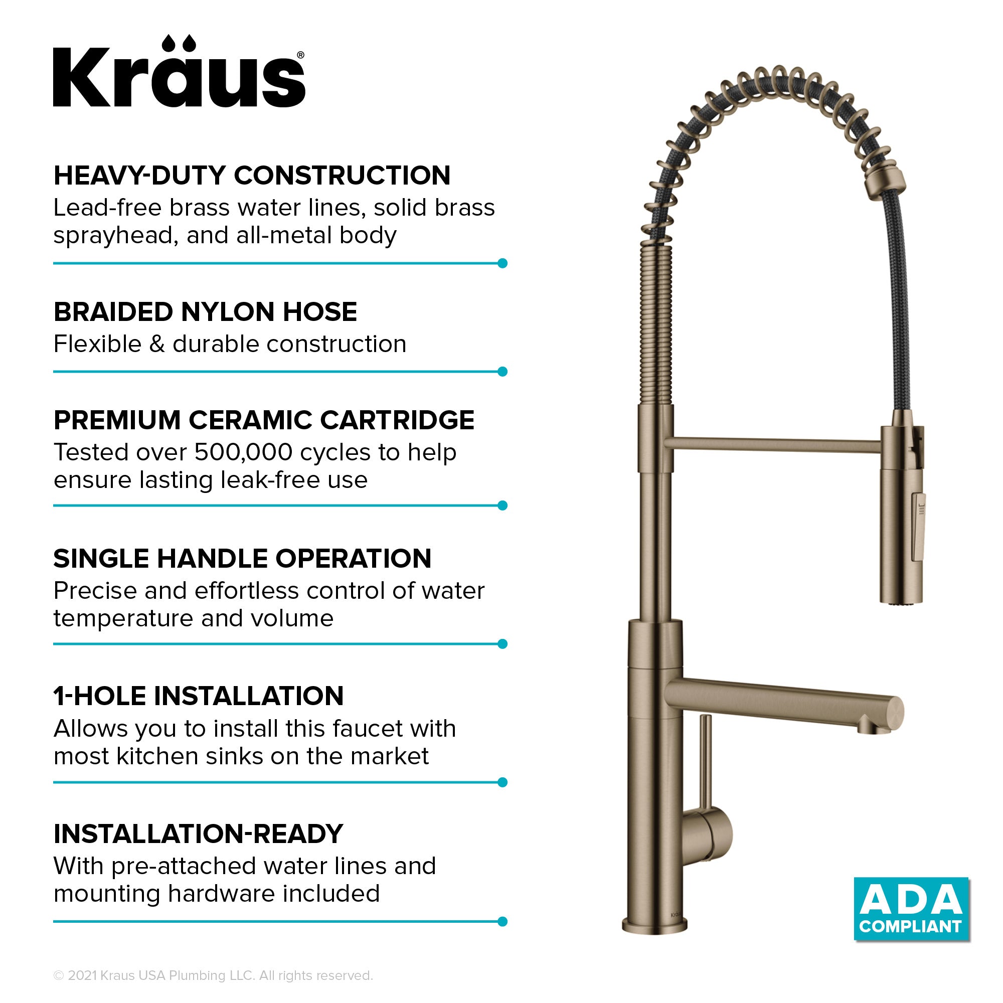 KRAUS Artec Pro Commercial Style Single Handle Kitchen Faucet with Pot Filler in Spot Free Antique Champagne Bronze