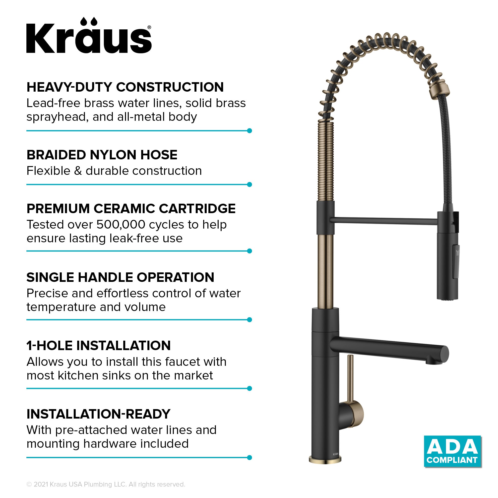 KRAUS Artec Pro Commercial Style  Single Handle Kitchen Faucet with Pot Filler in Spot Free Antique Champagne Bronze / Matte Black - KPF-1604SFACBMB