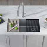 KRAUS Bellucci Workstation 33" Undermount Granite Composite Kitchen Sink in Metallic Gray with Accessories - KGUW2-33MGR