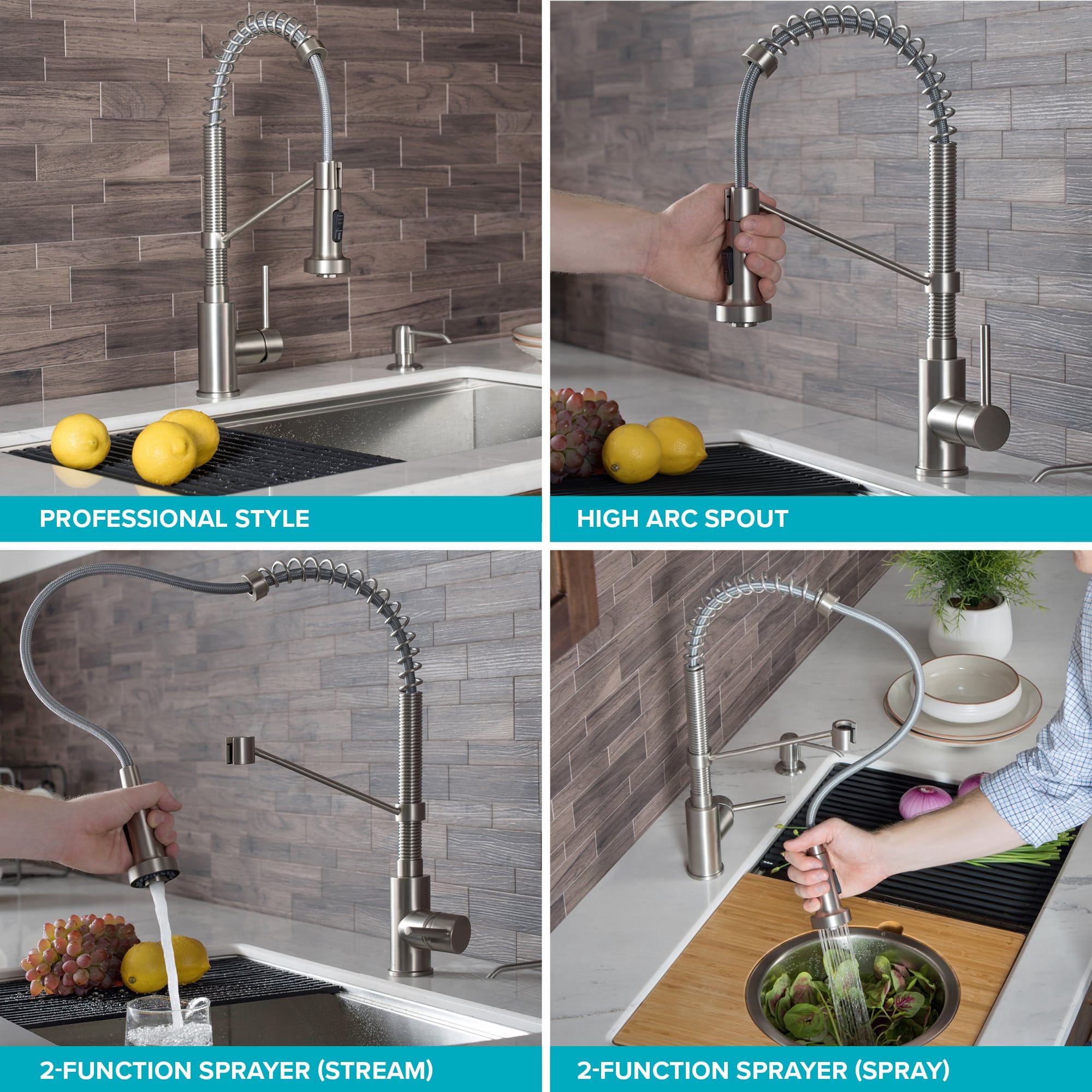 KRAUS Bolden 18-Inch Commercial Kitchen Faucet with Pull-Down Sprayhead in Matte Black/Black Stainless - KPF-1610MBSB