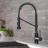 KRAUS Bolden 18-Inch Commercial Kitchen Faucet with Pull-Down Sprayhead in Matte Black/Black Stainless - KPF-1610MBSB