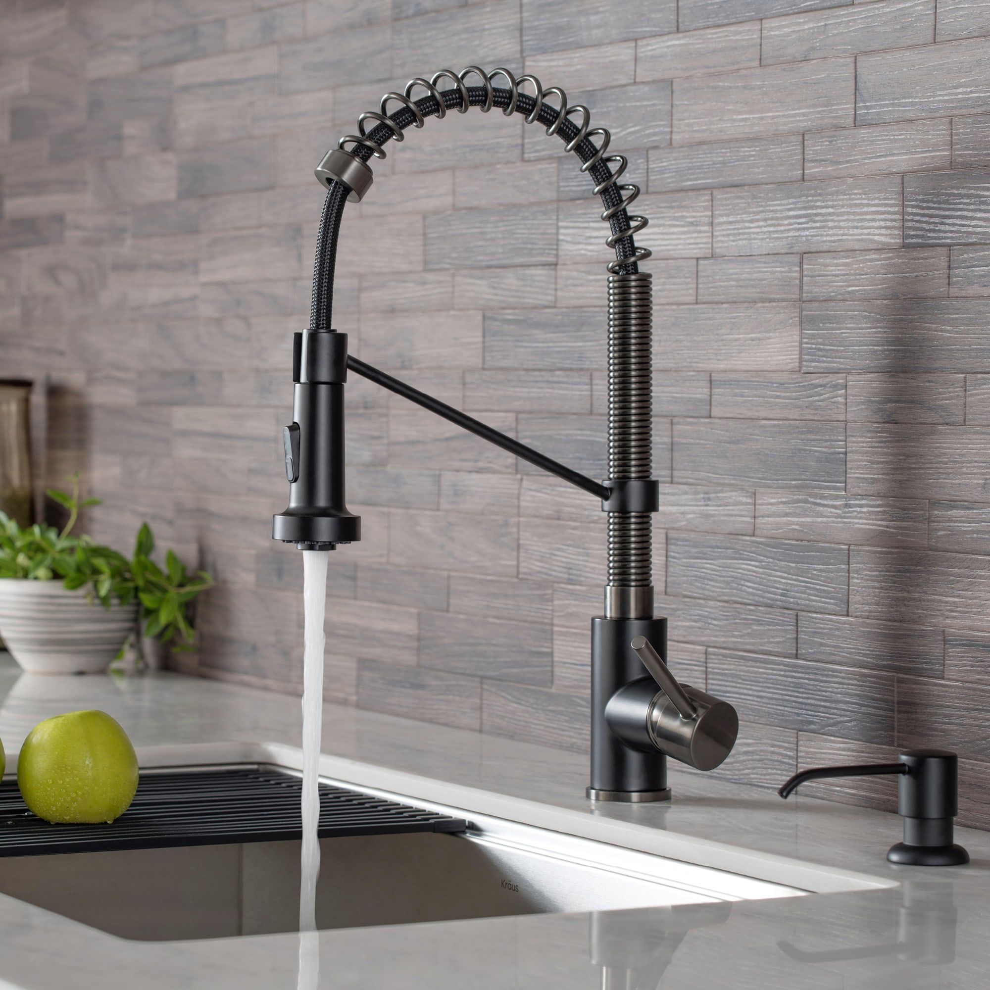 KRAUS Bolden 18-Inch Commercial Kitchen Faucet with Pull-Down Sprayhead in Matte Black/Black Stainless - KPF-1610MBSB