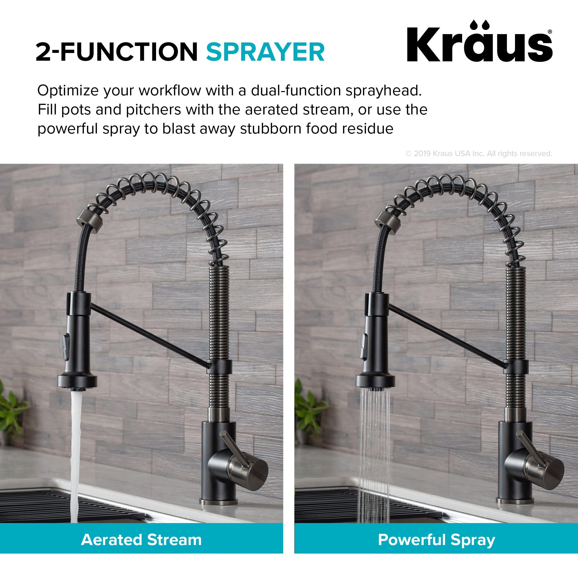 KRAUS Bolden 18-Inch Commercial Kitchen Faucet with Pull-Down Sprayhead in Matte Black/Black Stainless - KPF-1610MBSB