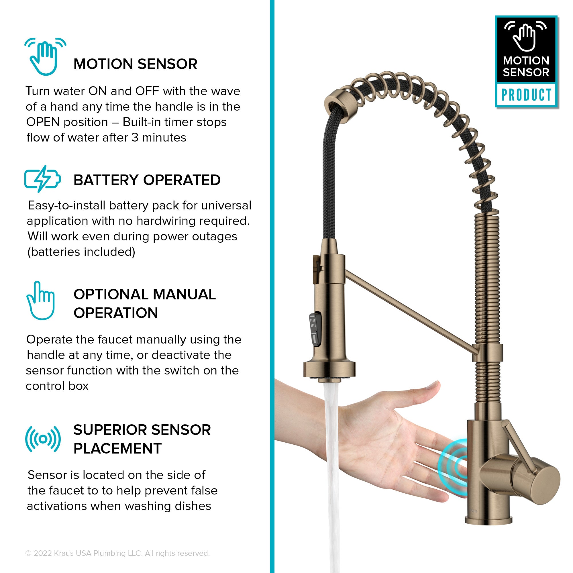 KRAUS Bolden Touchless Pull-Down Single Handle Faucet in Spot Free Antique Champagne Bronze - KSF-1610SFACB