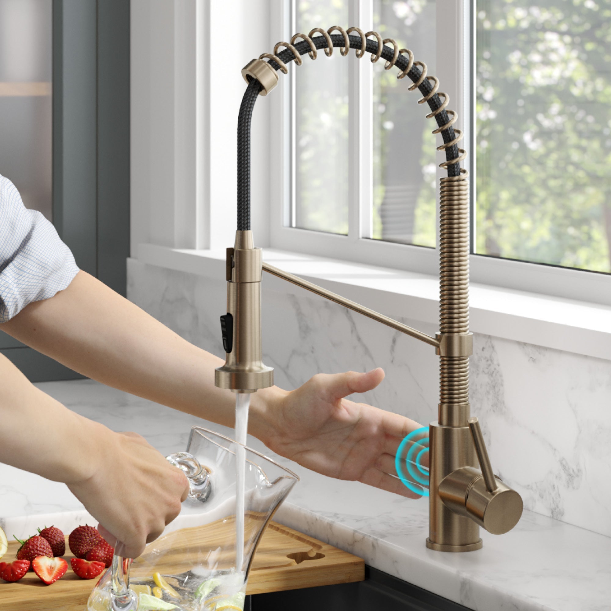 KRAUS Bolden Touchless Pull-Down Single Handle Faucet in Spot Free Antique Champagne Bronze - KSF-1610SFACB