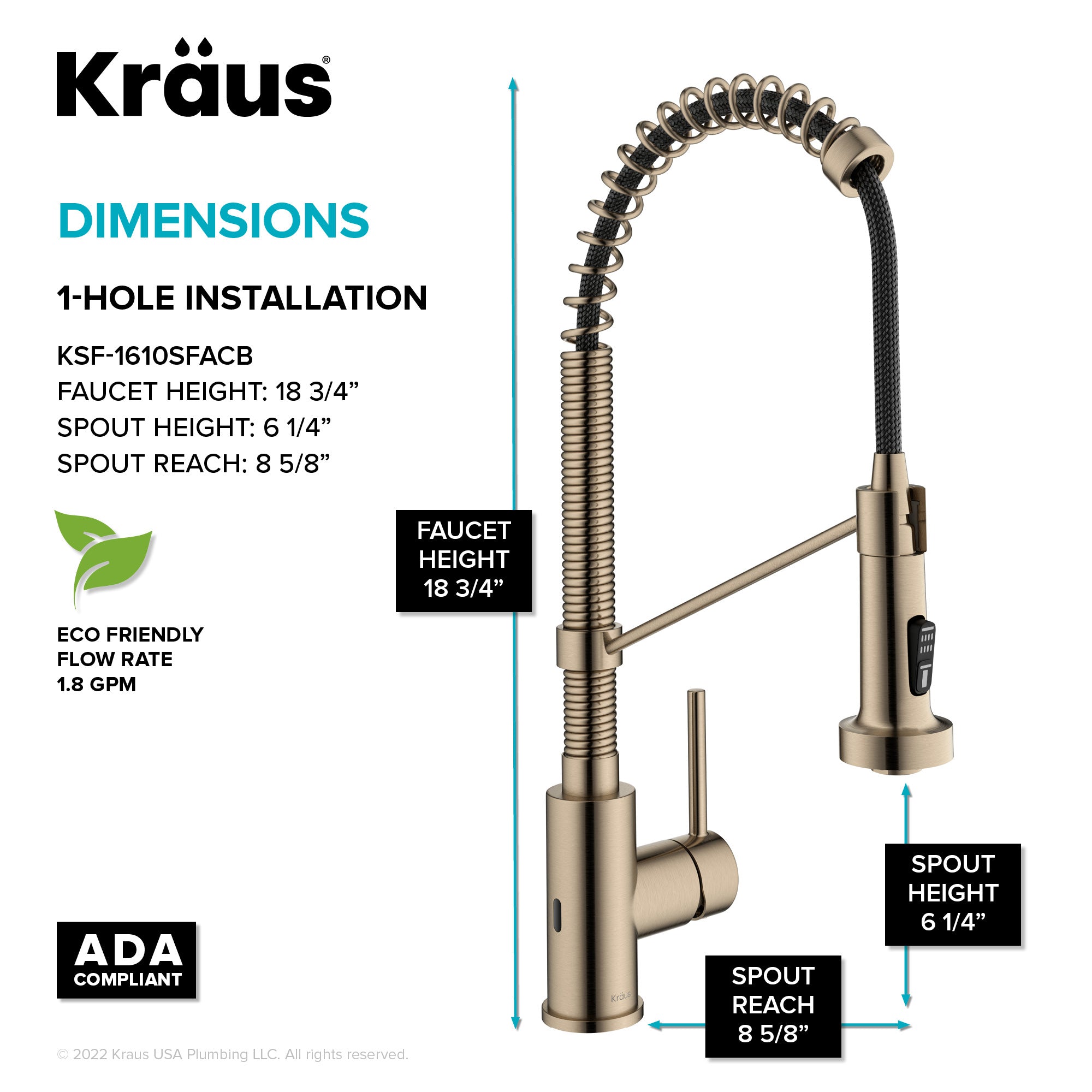 KRAUS Bolden Touchless Pull-Down Single Handle Faucet in Spot Free Antique Champagne Bronze - KSF-1610SFACB