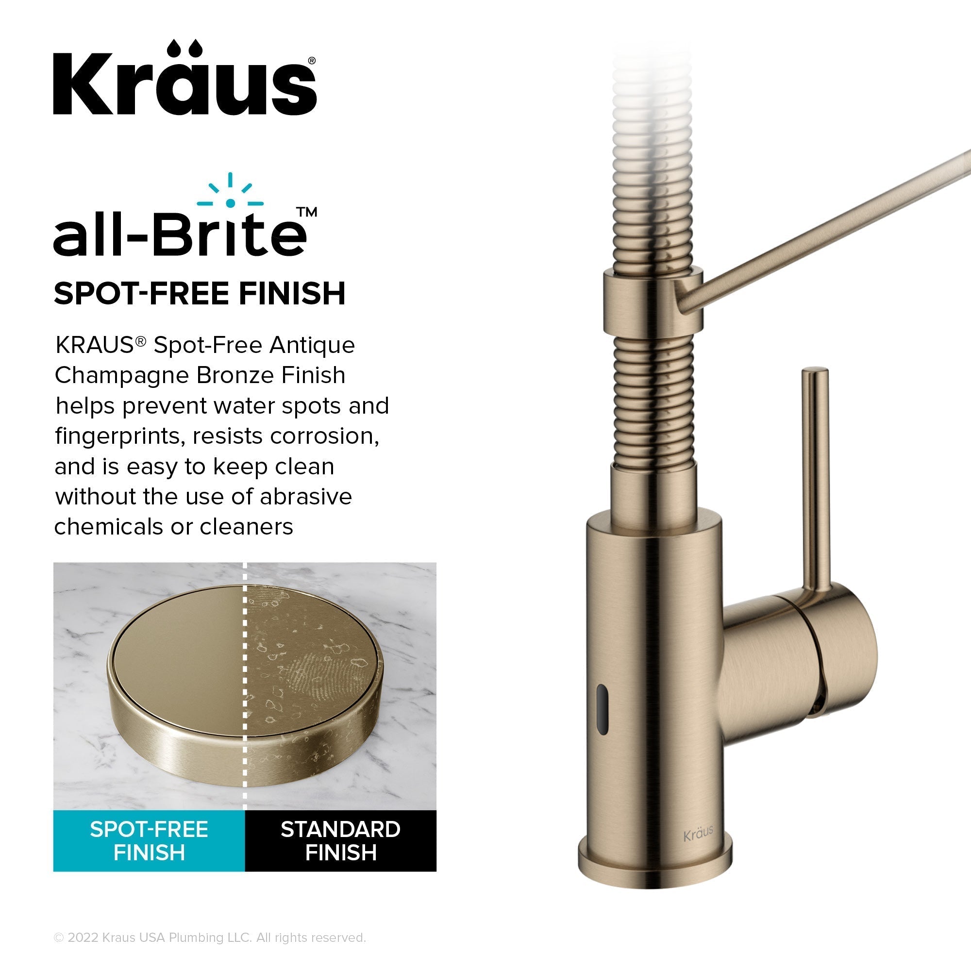 KRAUS Bolden Touchless Pull-Down Single Handle Faucet in Spot Free Antique Champagne Bronze - KSF-1610SFACB