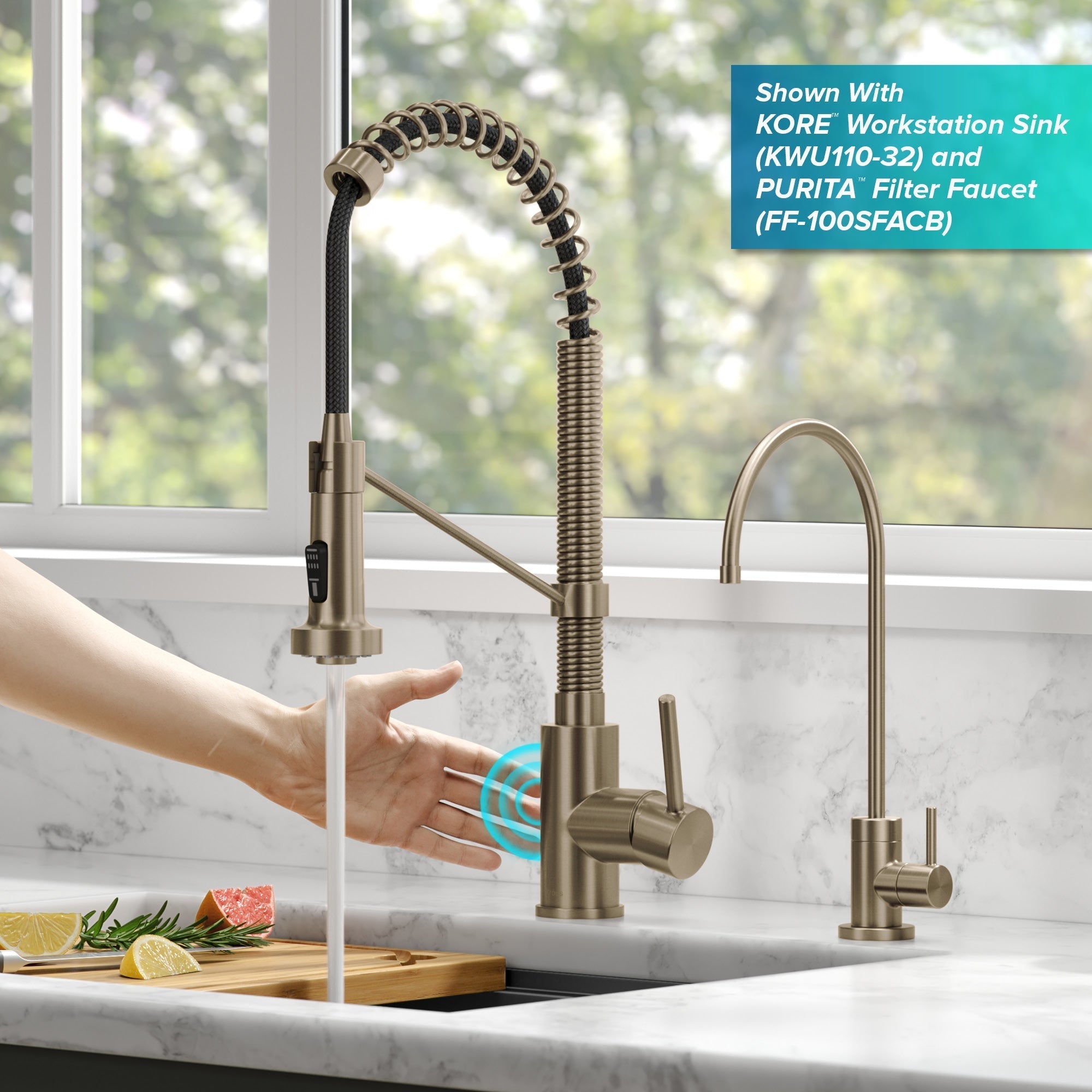 KRAUS Bolden Touchless Pull-Down Single Handle Faucet in Spot Free Antique Champagne Bronze - KSF-1610SFACB