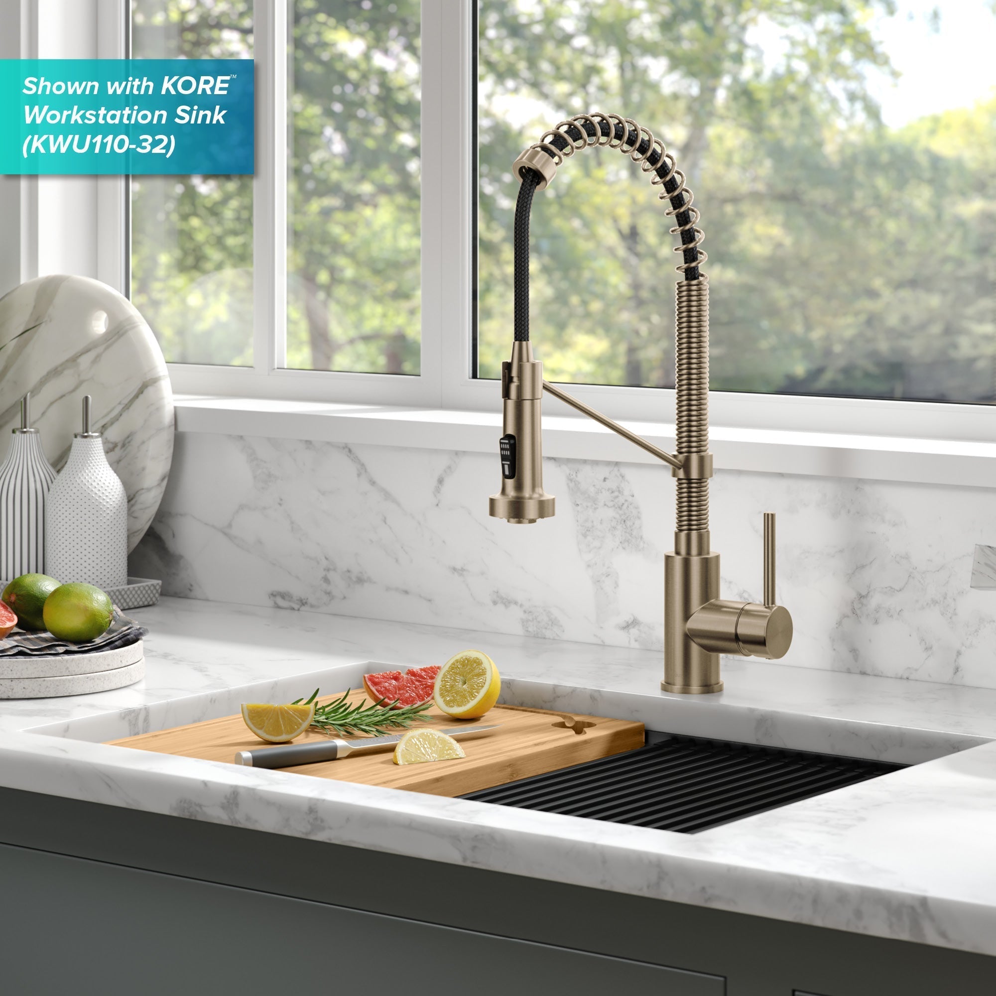 KRAUS Bolden Touchless Pull-Down Single Handle Faucet in Spot Free Antique Champagne Bronze - KSF-1610SFACB