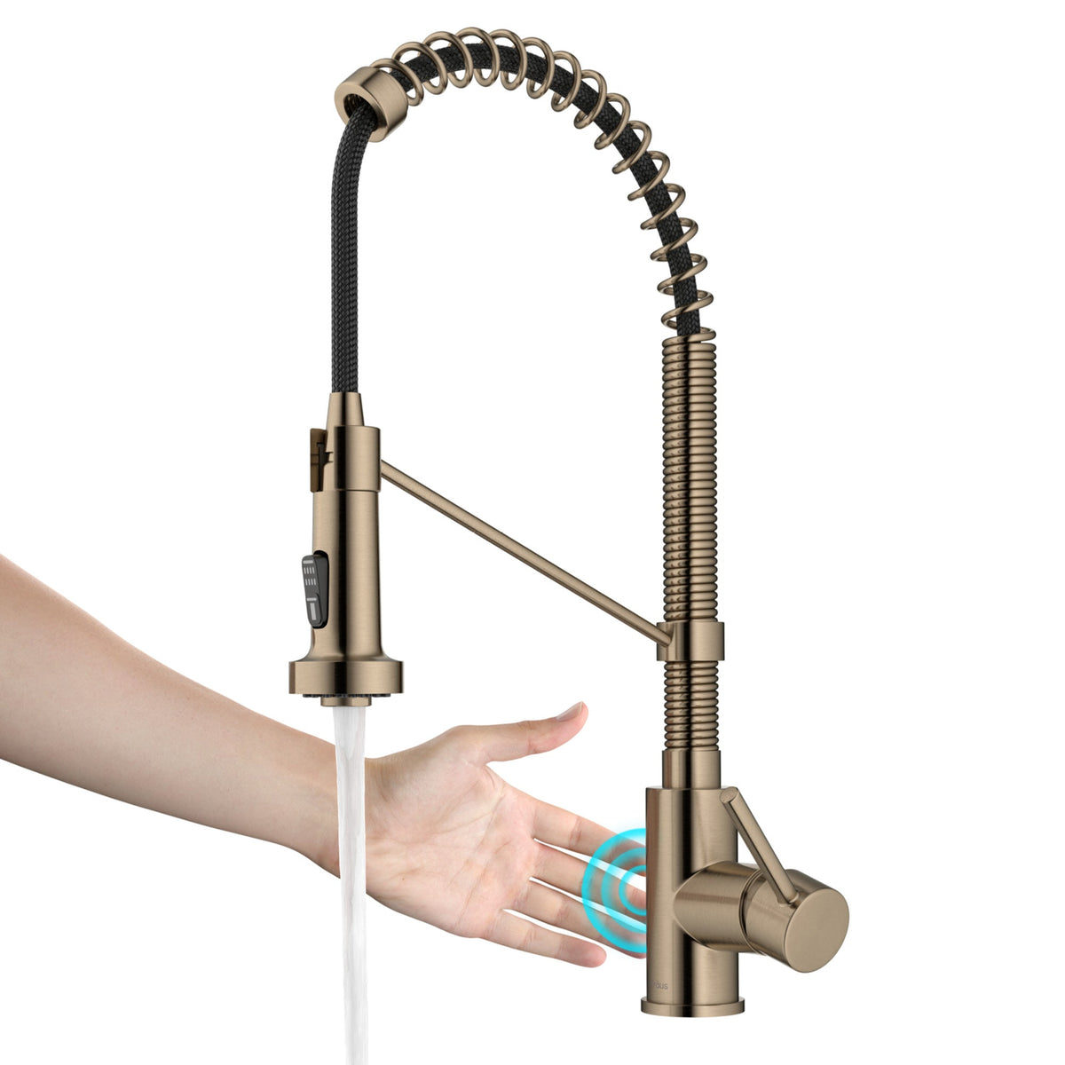 KRAUS Bolden Touchless Pull-Down Single Handle Faucet in Spot Free Antique Champagne Bronze - KSF-1610SFACB