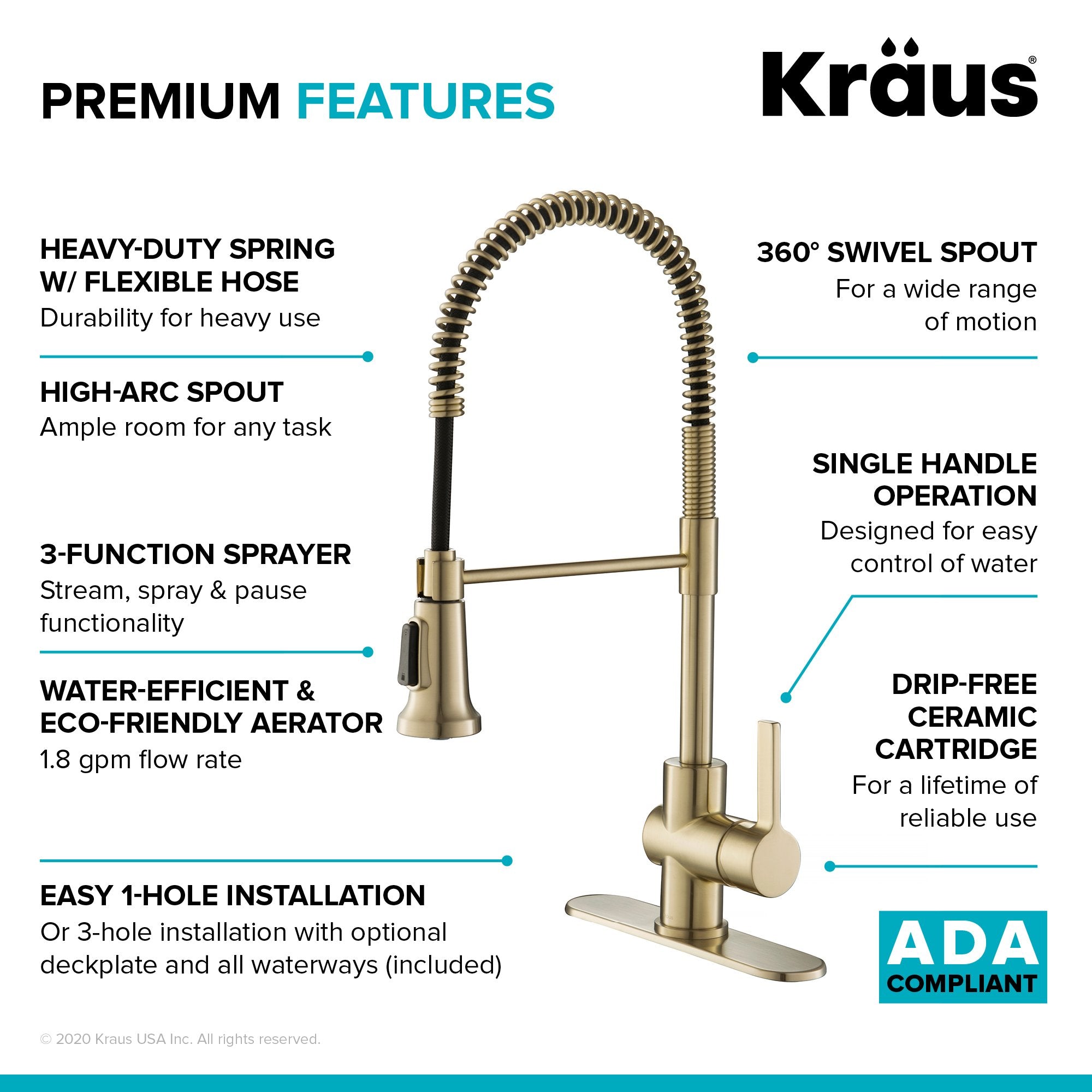 KRAUS Britt Commercial Style Kitchen Faucet and Purita Water Filter Faucet Combo in Spot Free Antique Champagne Bronze - KPF-1690-FF-100SFACB