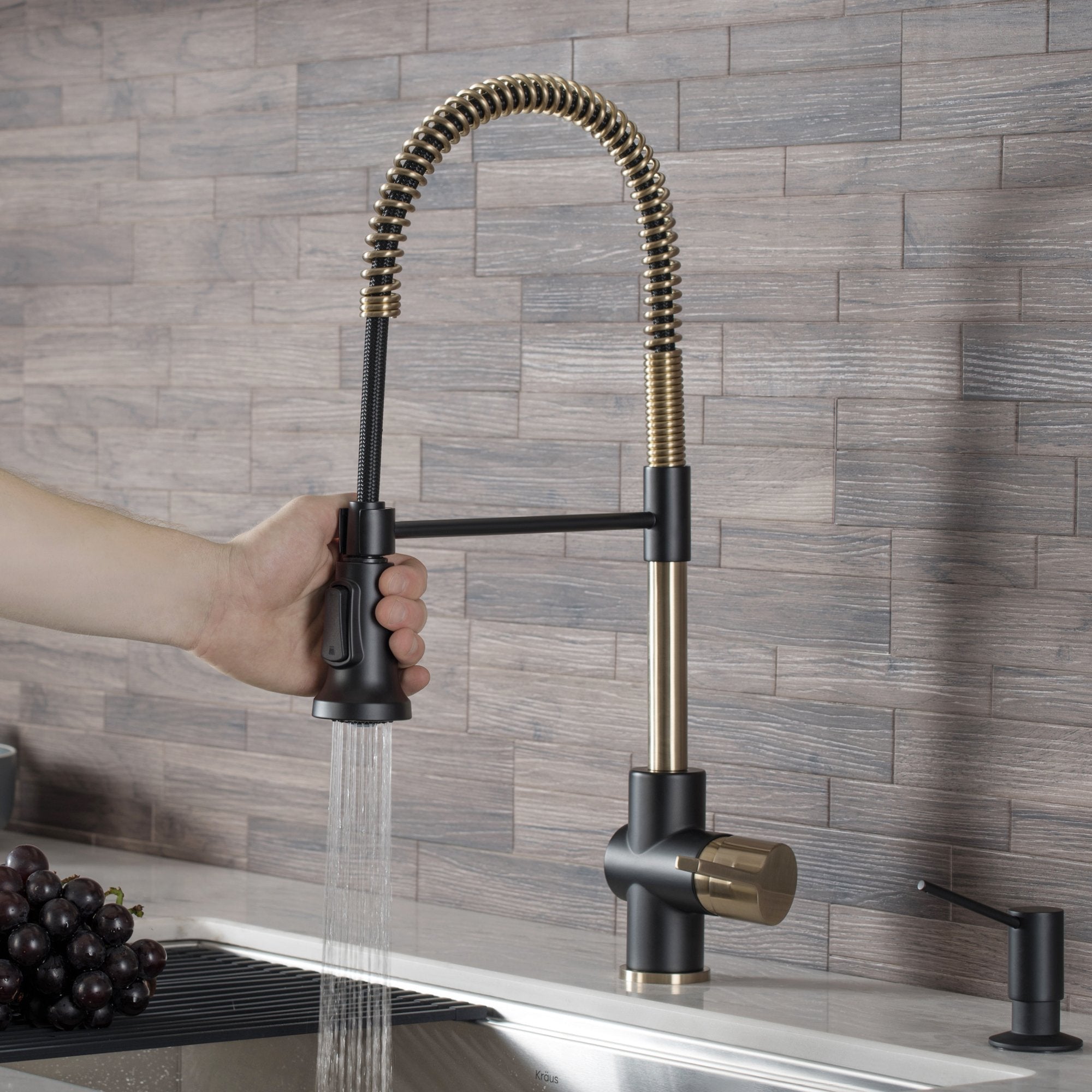 KRAUS Britt Commercial Style Kitchen Faucet in Matte Black/Brushed Gold - KPF-1690BGMB