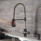 KRAUS Britt Commercial Style Kitchen Faucet in Matte Black/Brushed Gold - KPF-1690BGMB