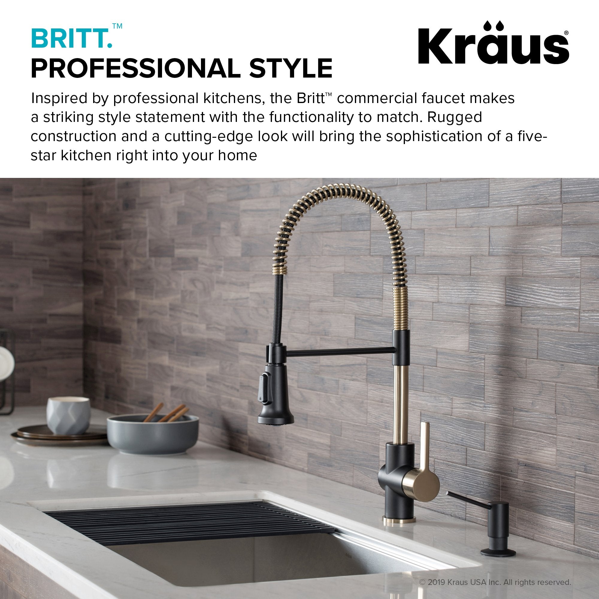 KRAUS Britt Commercial Style Kitchen Faucet in Matte Black/Brushed Gold - KPF-1690BGMB