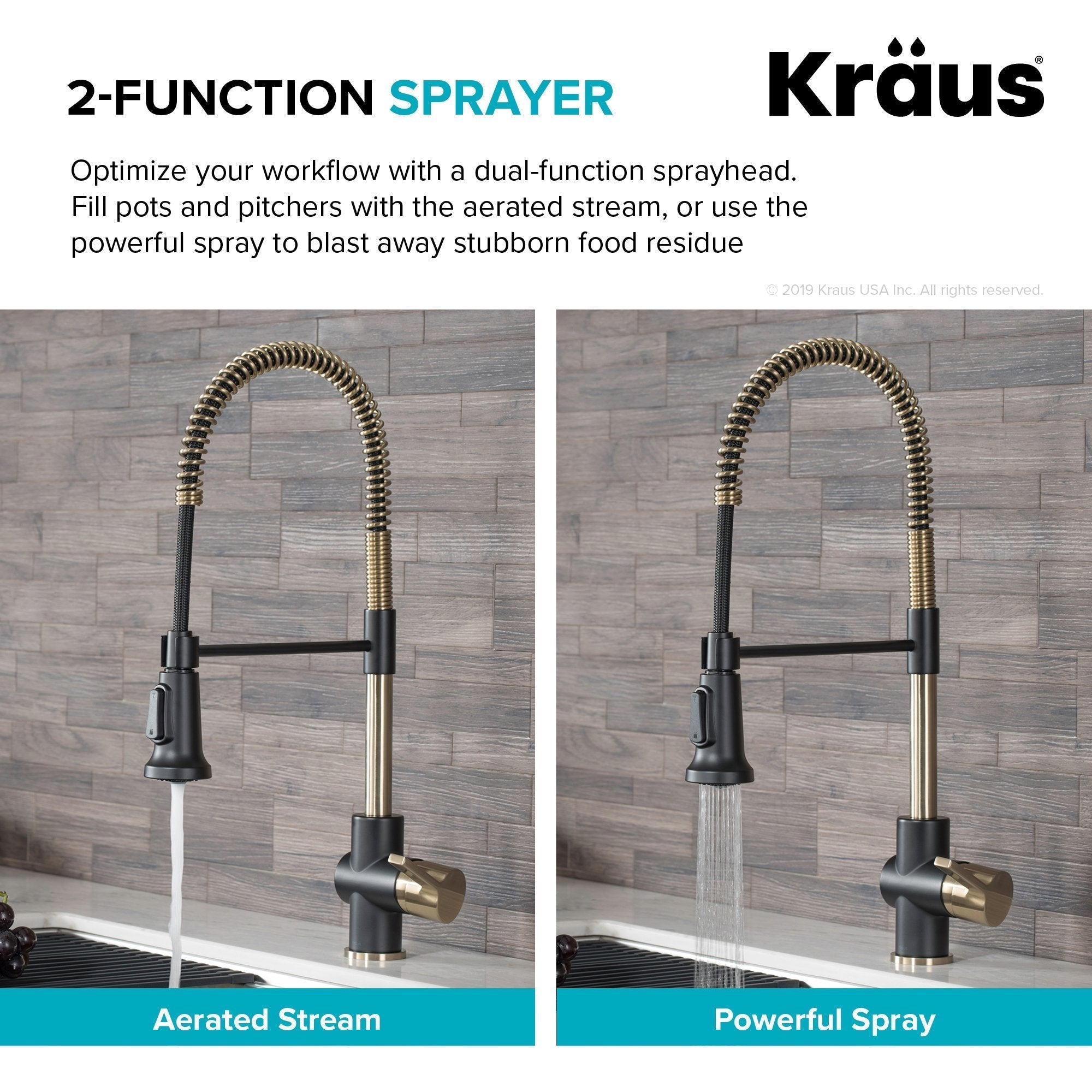KRAUS Britt Commercial Style Kitchen Faucet in Matte Black/Brushed Gold - KPF-1690BGMB