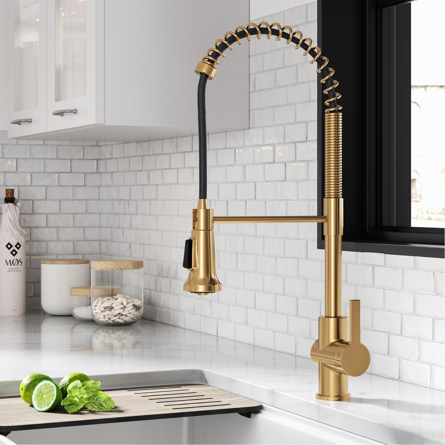 KRAUS Britt Commercial Style Pull-Down Single Handle Kitchen Faucet in Brushed Brass - KPF-1691BB