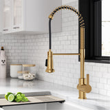 KRAUS Britt Commercial Style Pull-Down Single Handle Kitchen Faucet in Brushed Brass - KPF-1691BB