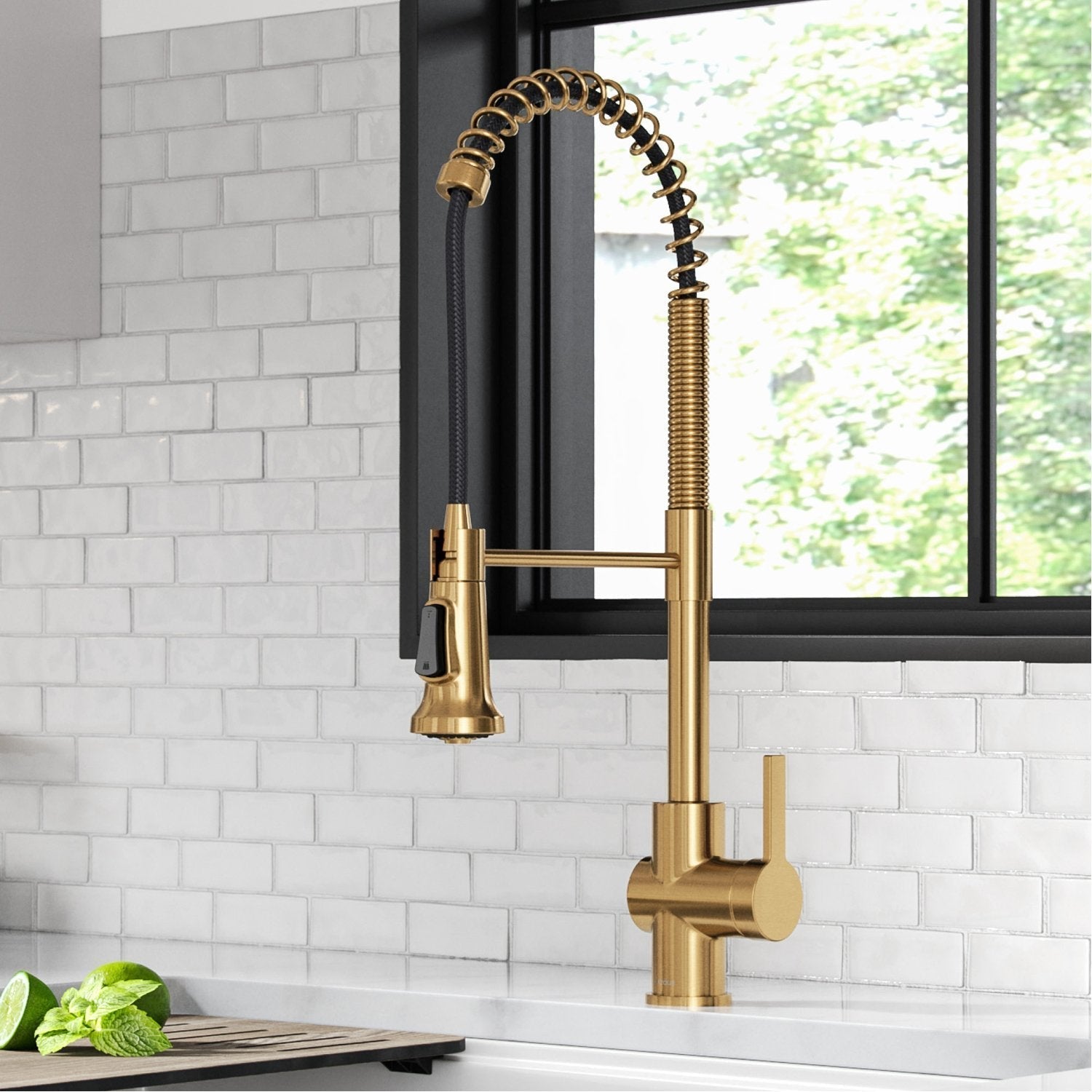 KRAUS Britt Commercial Style Pull-Down Single Handle Kitchen Faucet in Brushed Brass - KPF-1691BB