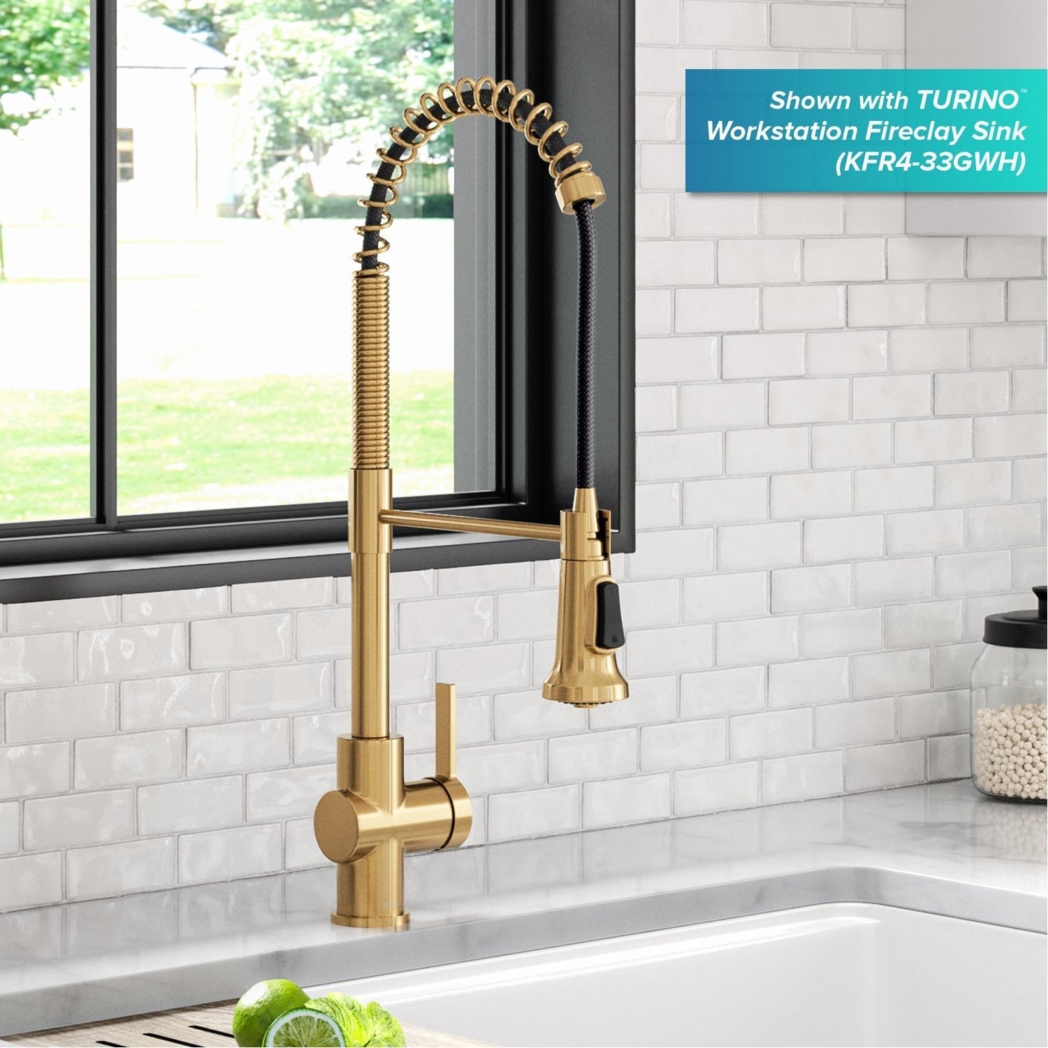 KRAUS Britt Commercial Style Pull-Down Single Handle Kitchen Faucet in Brushed Brass - KPF-1691BB