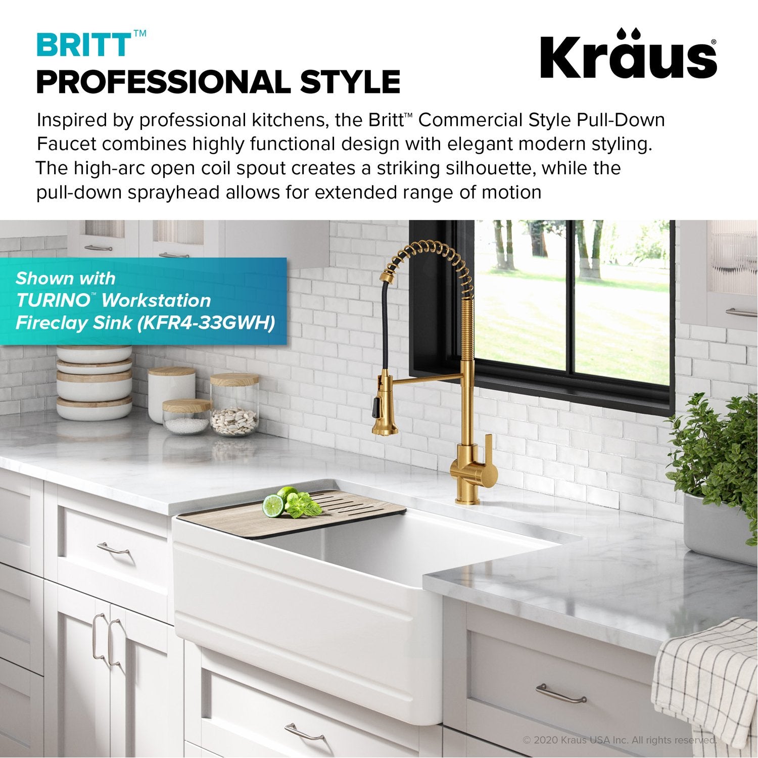 KRAUS Britt Commercial Style Pull-Down Single Handle Kitchen Faucet in Brushed Brass - KPF-1691BB