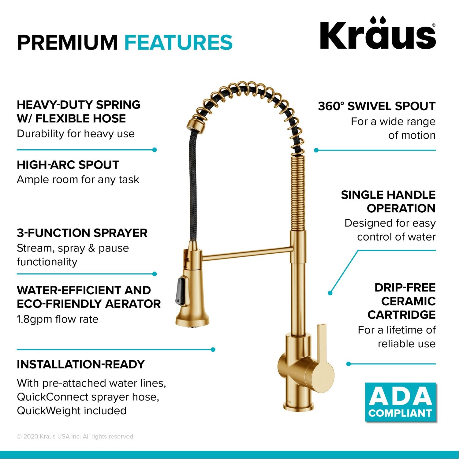 KRAUS Britt Commercial Style Pull-Down Single Handle Kitchen Faucet in Spot Free Antique Champagne Bronze -  KPF-1691SFACB