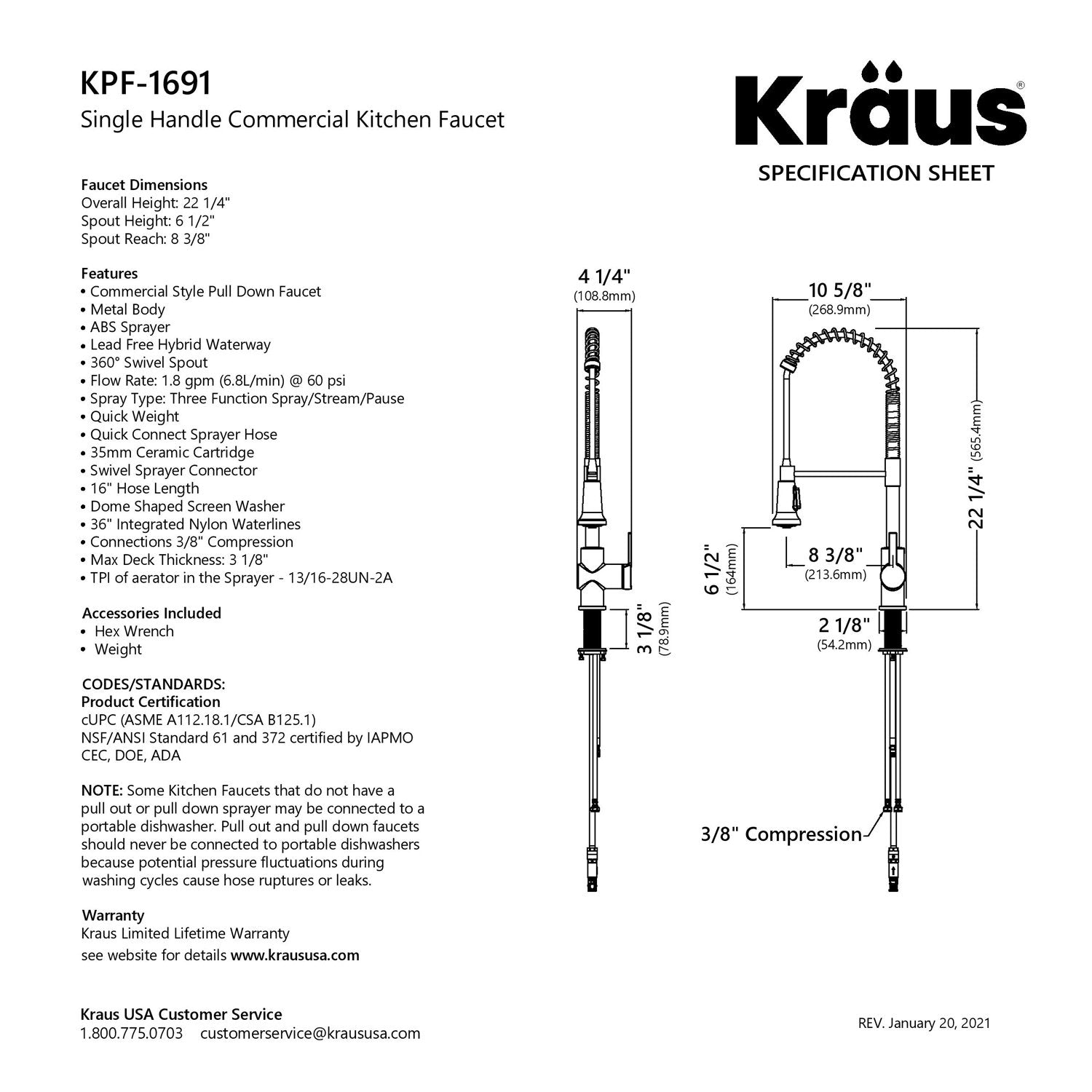KRAUS Britt Commercial Style Pull-Down Single Handle Kitchen Faucet in Spot Free Antique Champagne Bronze -  KPF-1691SFACB