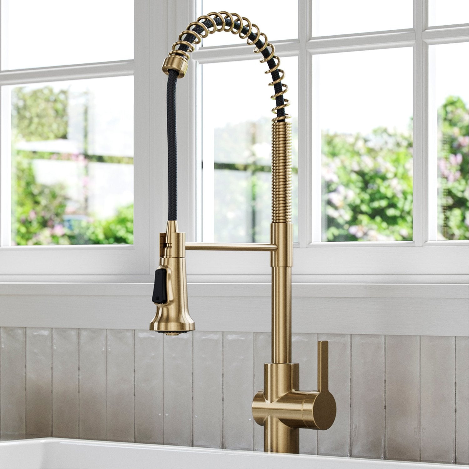 KRAUS Britt Commercial Style Pull-Down Single Handle Kitchen Faucet in Spot Free Antique Champagne Bronze -  KPF-1691SFACB