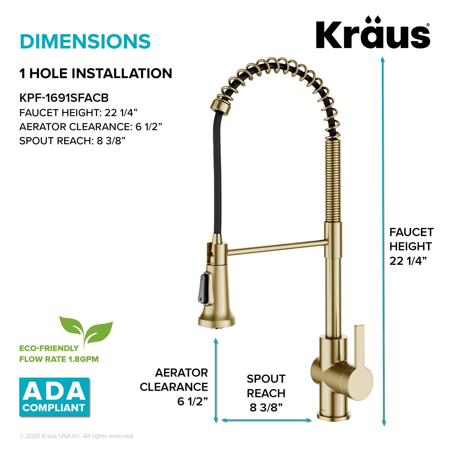 KRAUS Britt Commercial Style Pull-Down Single Handle Kitchen Faucet in Spot Free Antique Champagne Bronze -  KPF-1691SFACB