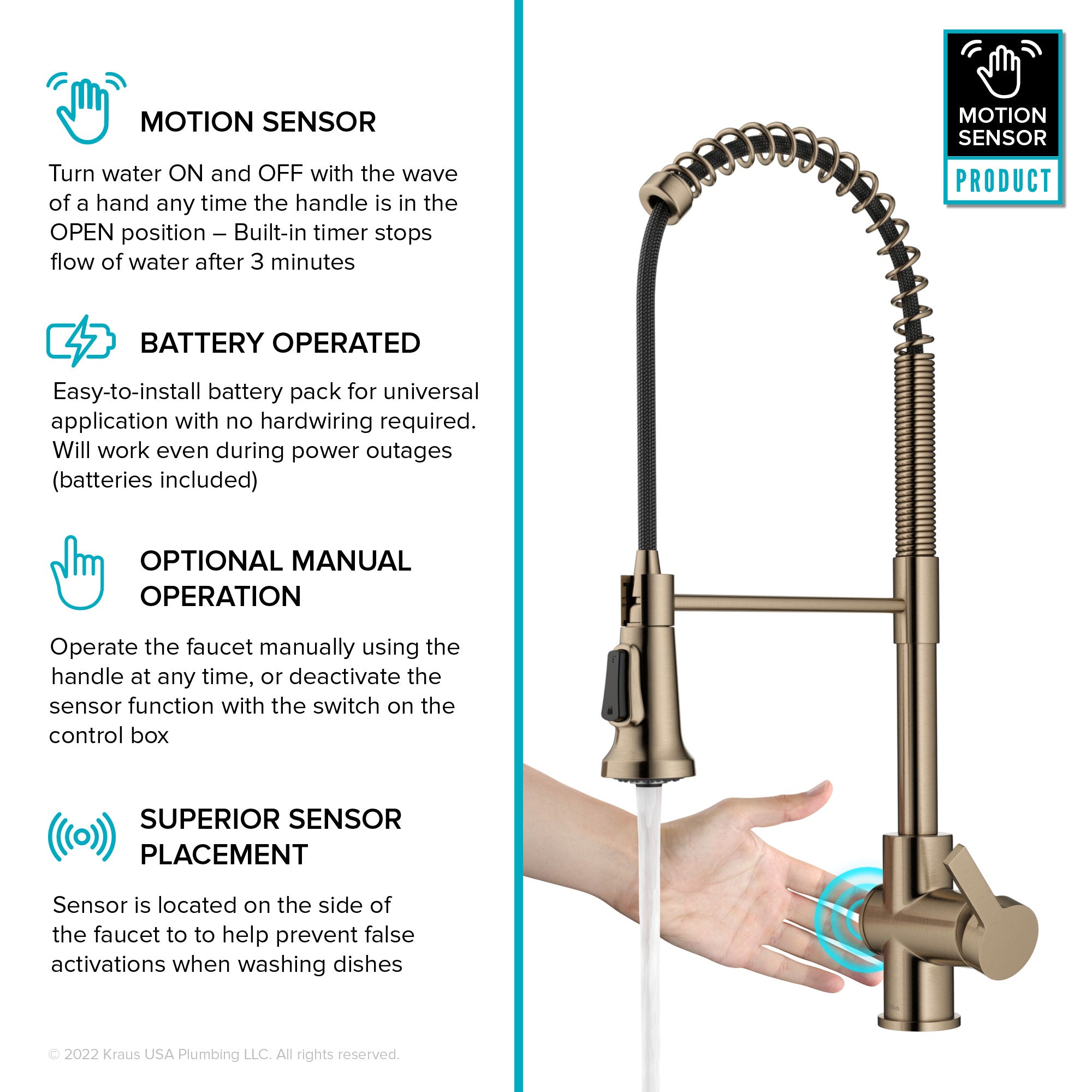 KRAUS Britt Touchless Pull-Down Single Handle Faucet in Spot Free Antique Champagne Bronze - KSF-1691SFACB