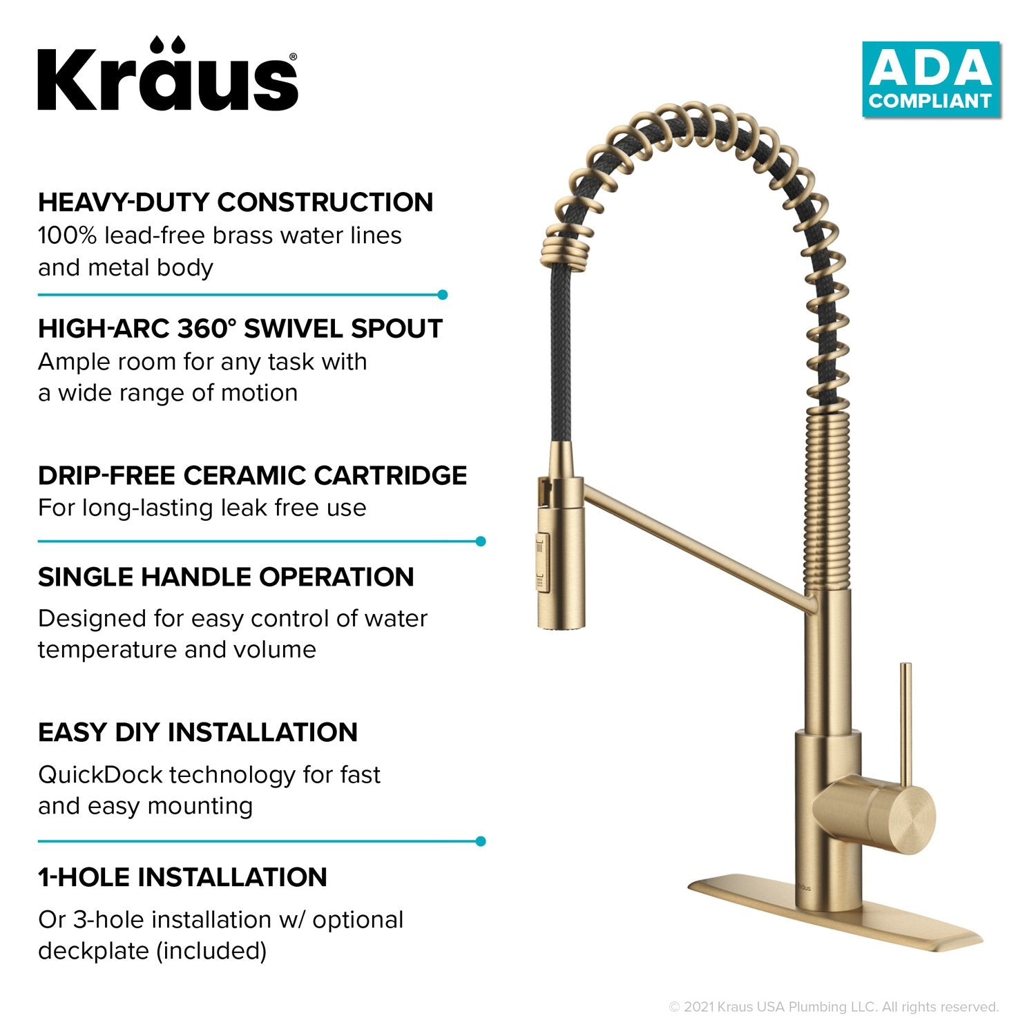 KRAUS Commercial Pull Down Kitchen Faucet in Spot Free Antique Champagne Bronze - KPF-2631SFACB