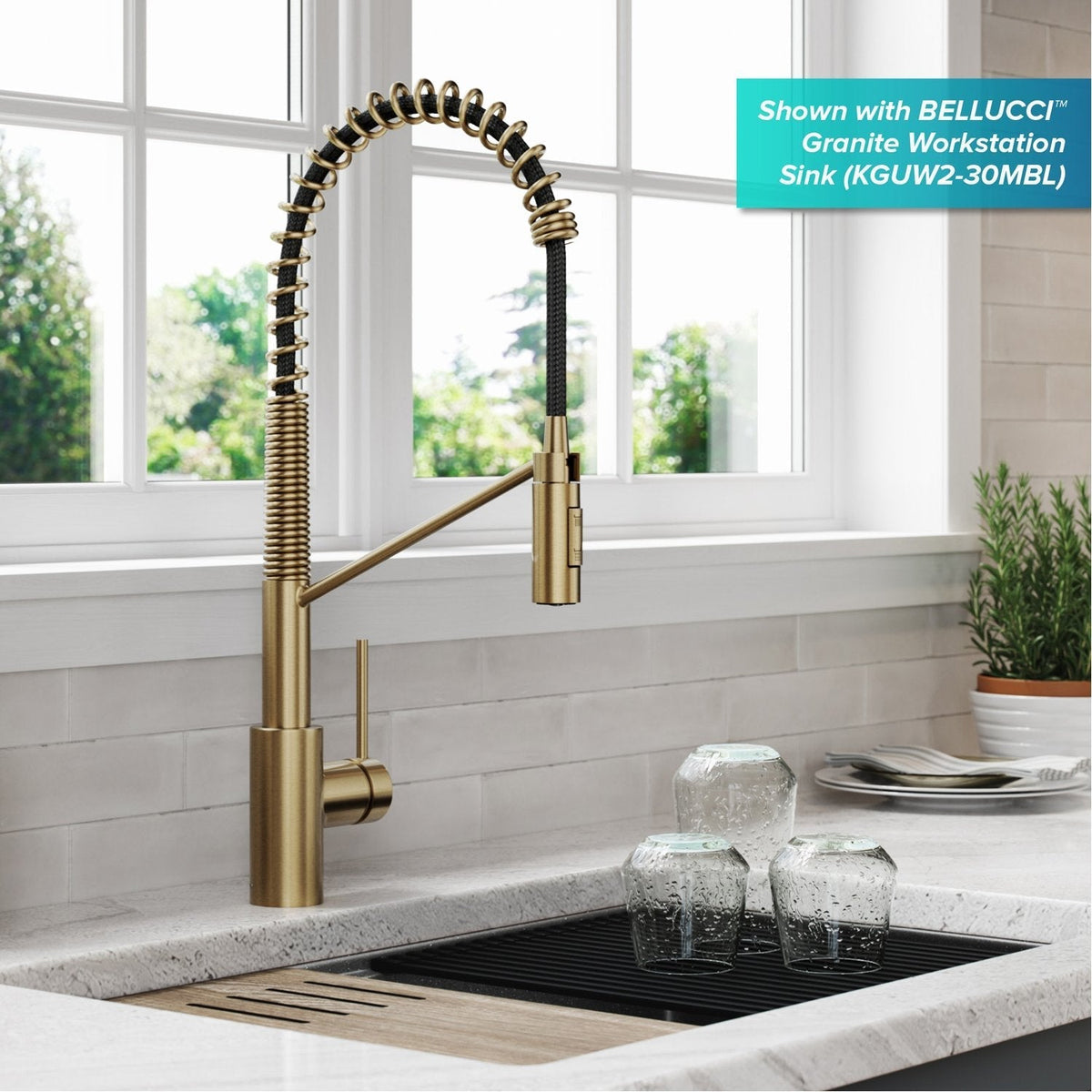 KRAUS Commercial Pull Down Kitchen Faucet in Spot Free Antique Champagne Bronze - KPF-2631SFACB
