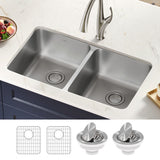 KRAUS Dex 33" Undermount 16 Gauge Stainless Steel Double Bowl Kitchen Sink - KA1UD33B