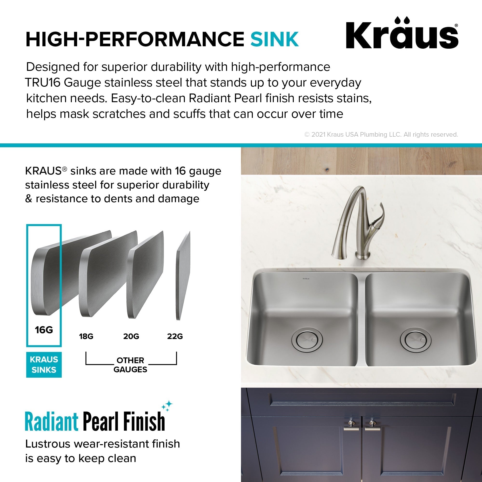 KRAUS Dex 33" Undermount 16 Gauge Stainless Steel Double Bowl Kitchen Sink - KA1UD33B