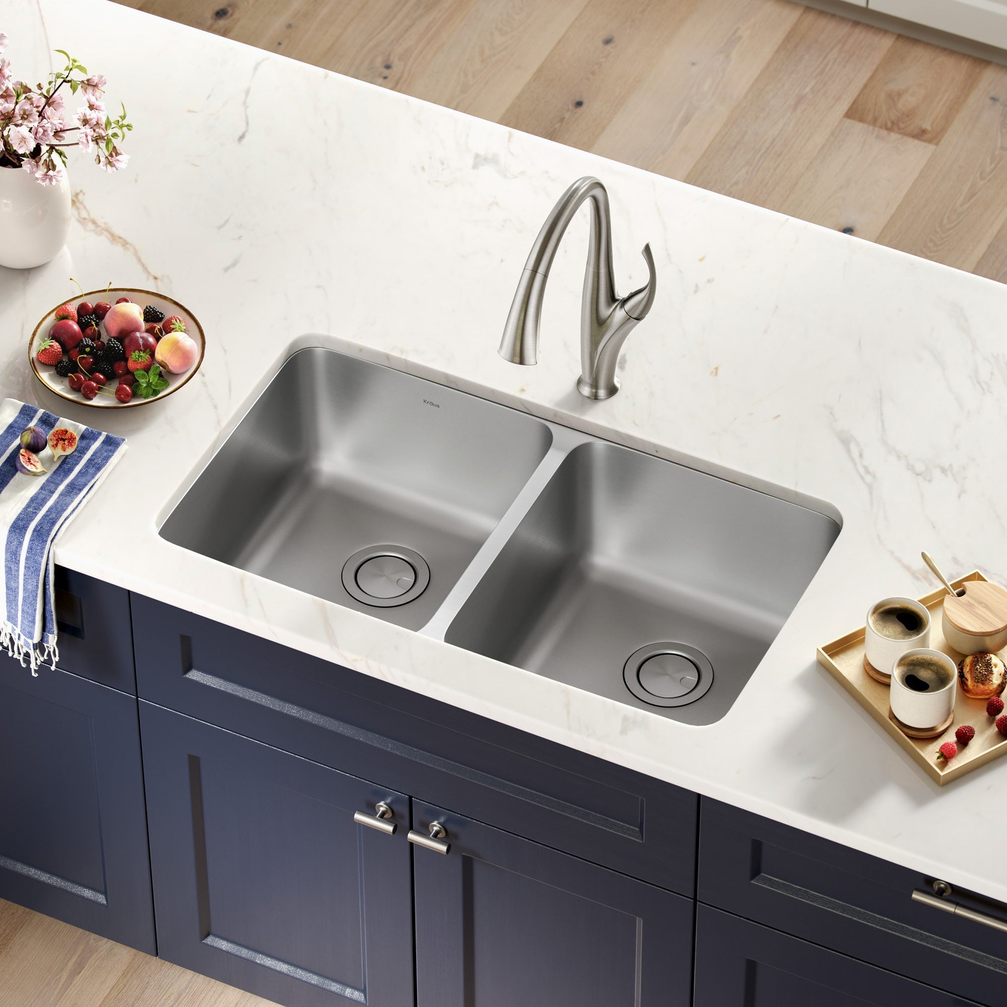 KRAUS Dex 33" Undermount 16 Gauge Stainless Steel Double Bowl Kitchen Sink - KA1UD33B