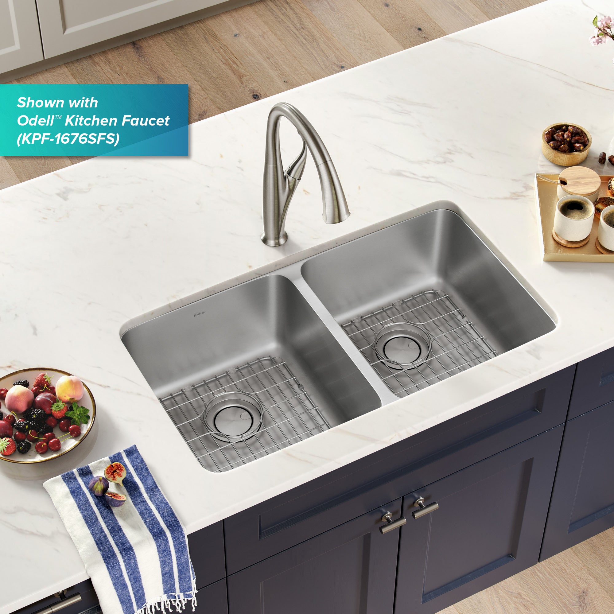 KRAUS Dex 33" Undermount 16 Gauge Stainless Steel Double Bowl Kitchen Sink - KA1UD33B