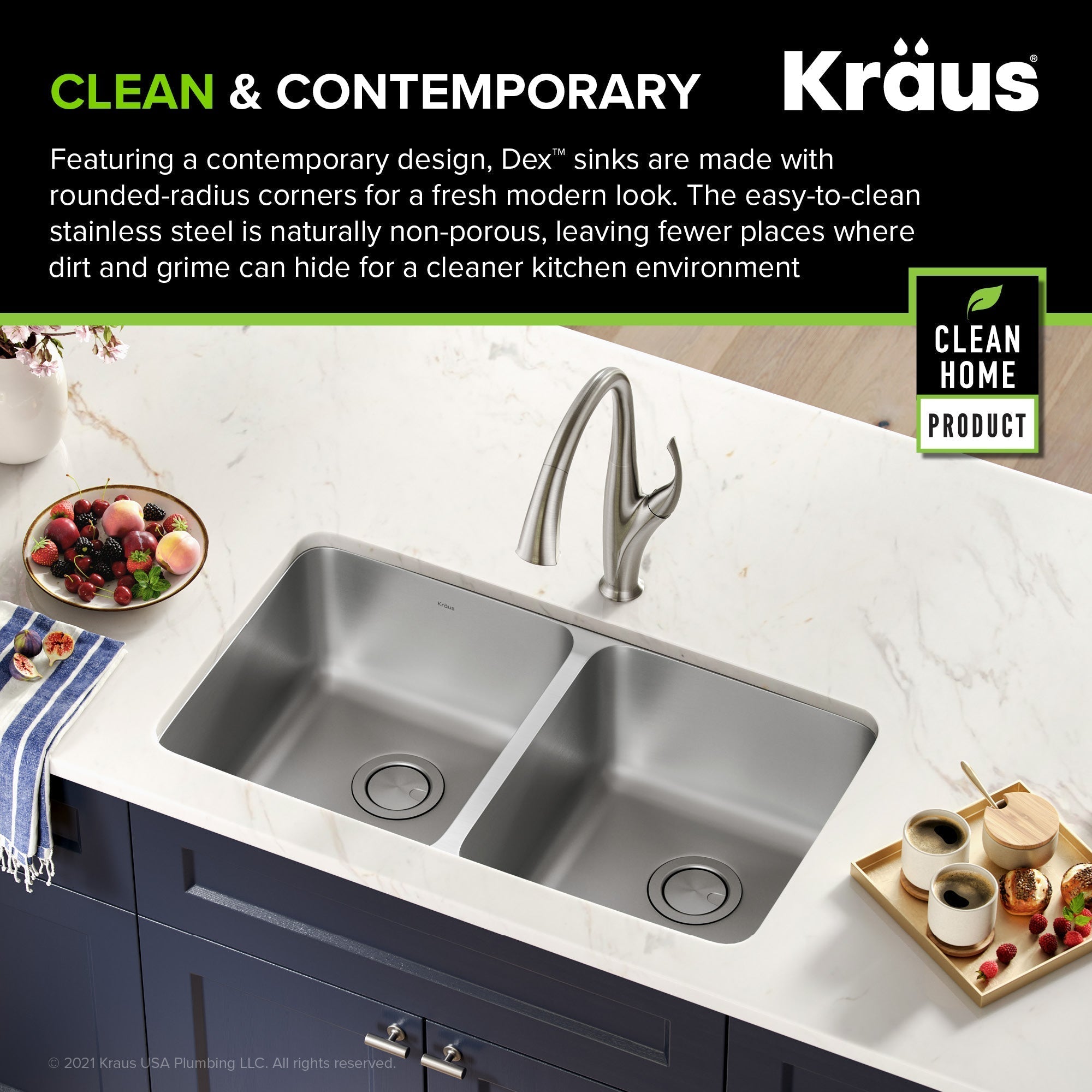 KRAUS Dex 33" Undermount 16 Gauge Stainless Steel Double Bowl Kitchen Sink - KA1UD33B