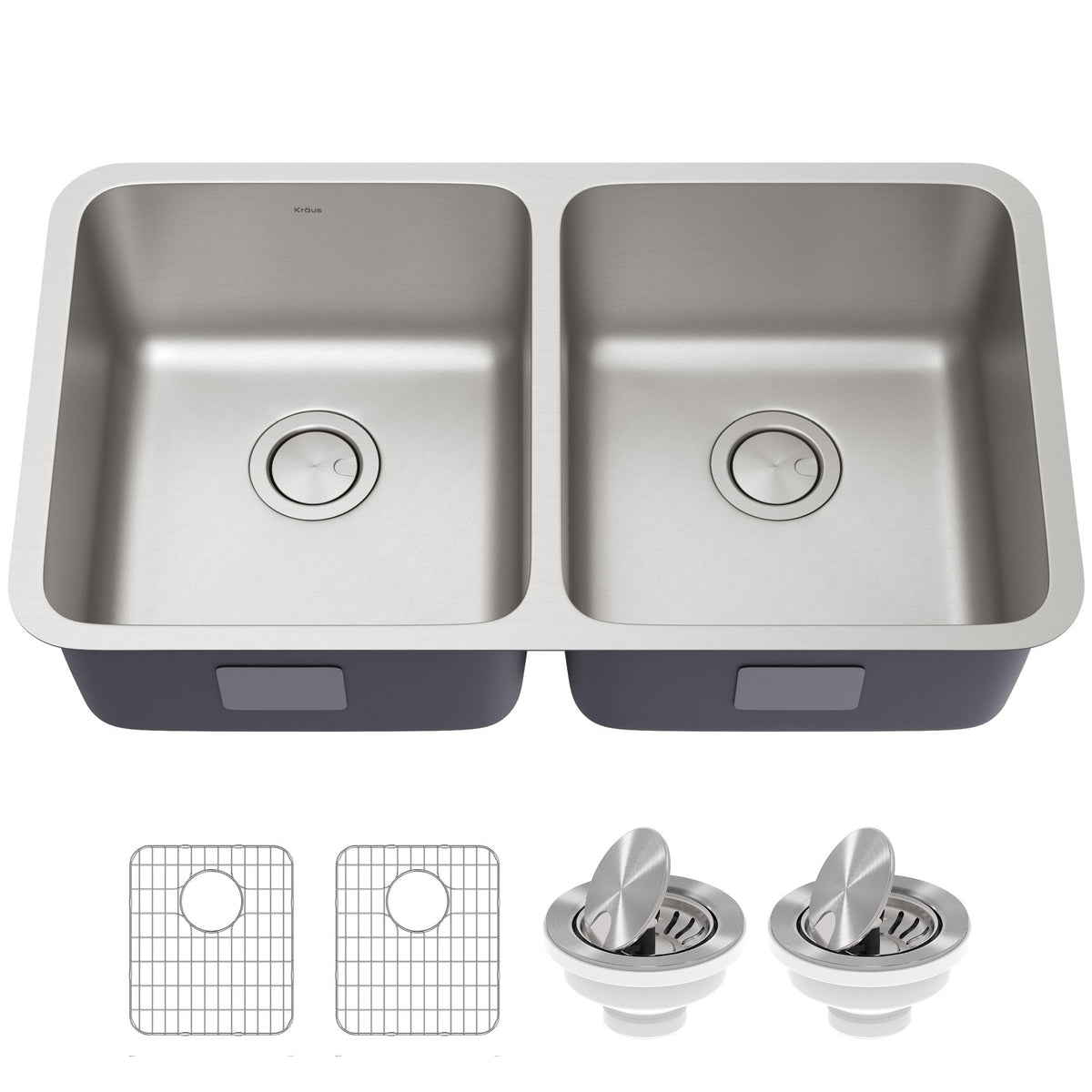 KRAUS Dex 33" Undermount 16 Gauge Stainless Steel Double Bowl Kitchen Sink - KA1UD33B