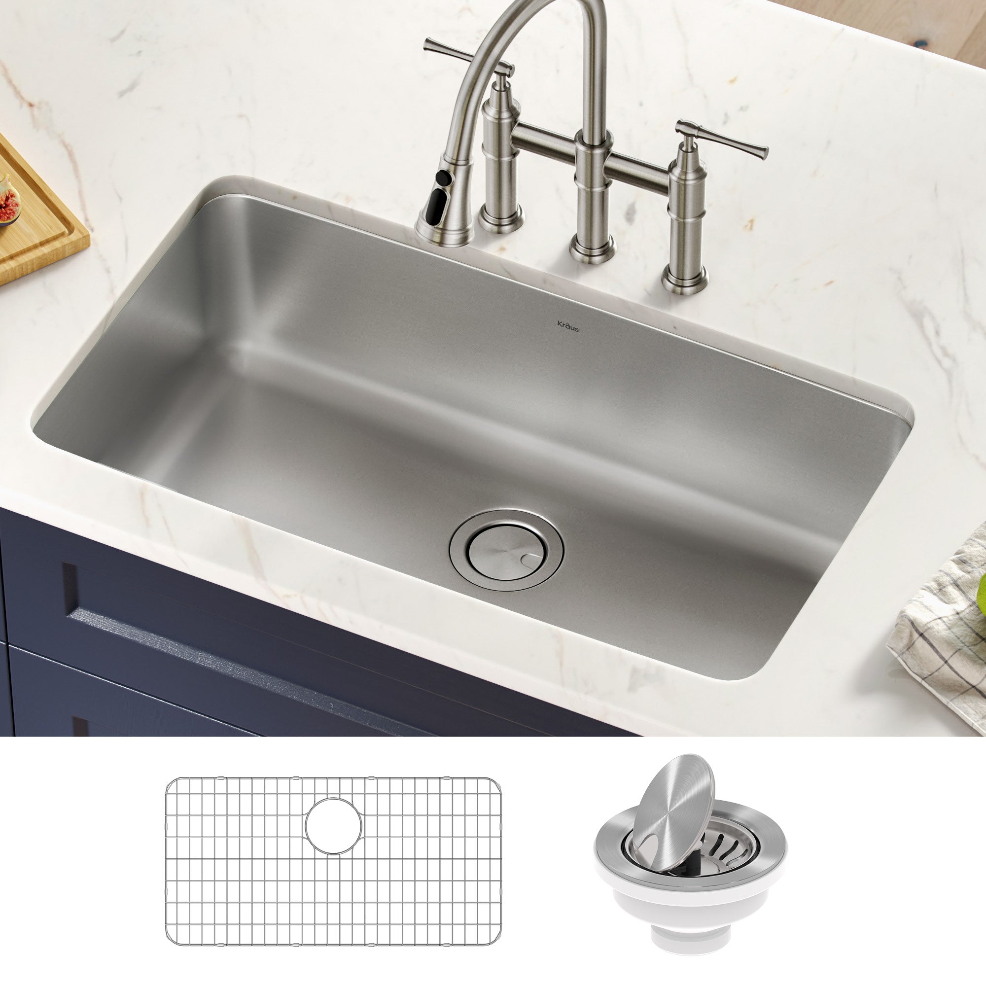 KRAUS Dex 33" Undermount 16 Gauge Stainless Steel Kitchen Sink - KA1US33B
