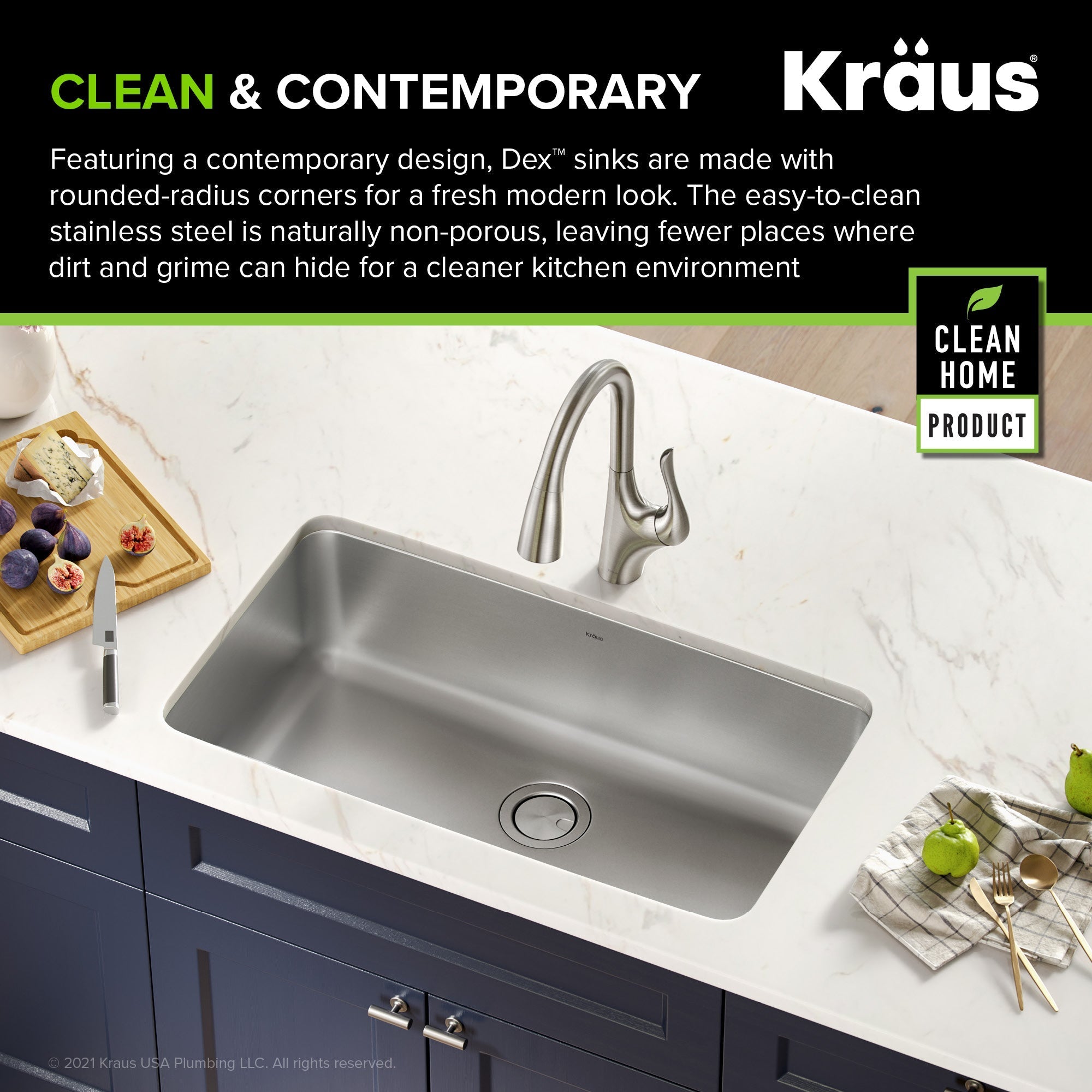 KRAUS Dex 33" Undermount 16 Gauge Stainless Steel Kitchen Sink - KA1US33B