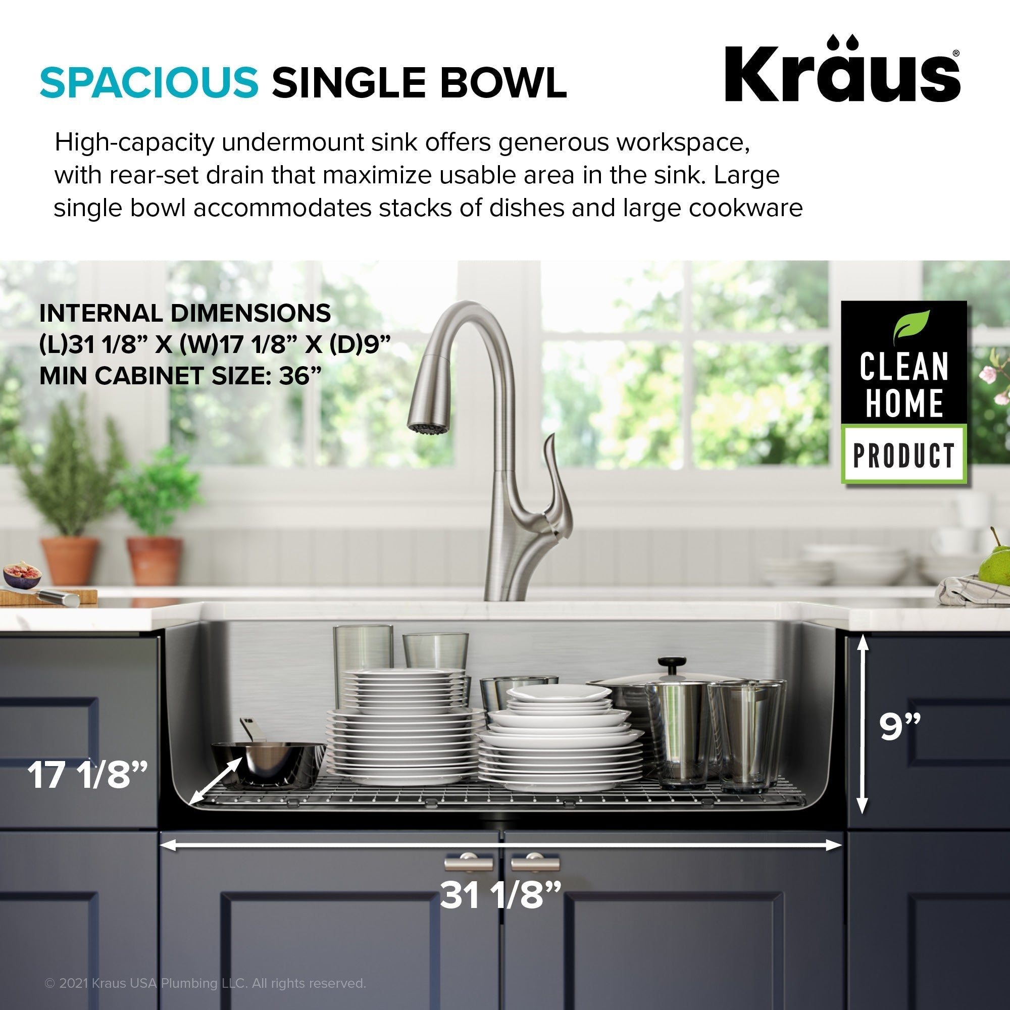 KRAUS Dex 33" Undermount 16 Gauge Stainless Steel Kitchen Sink - KA1US33B