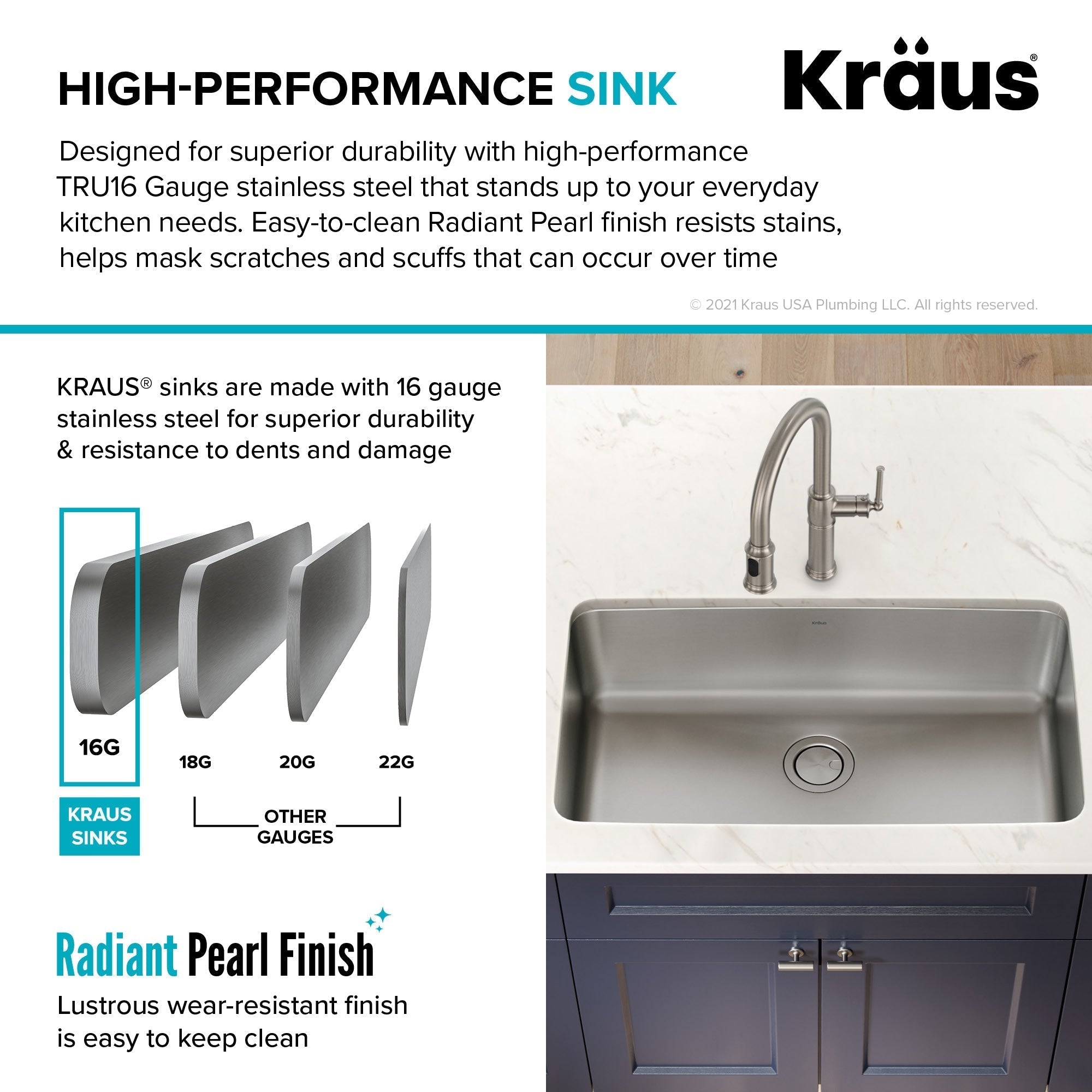 KRAUS Dex 33" Undermount 16 Gauge Stainless Steel Kitchen Sink - KA1US33B