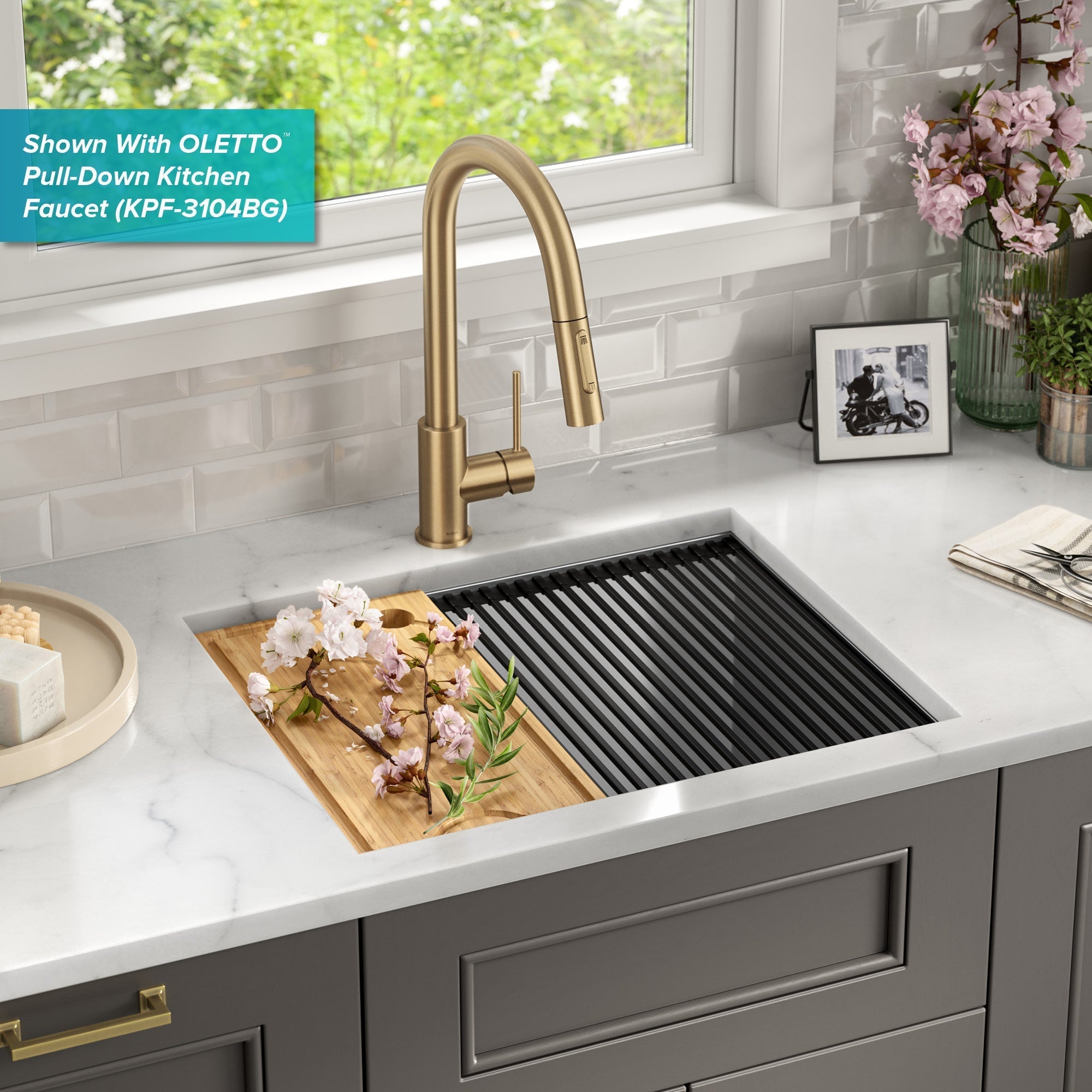 KRAUS Kore 23" Undermount Workstation 16 Gauge Laundry Utility Sink with Accessories - KWU100-23L