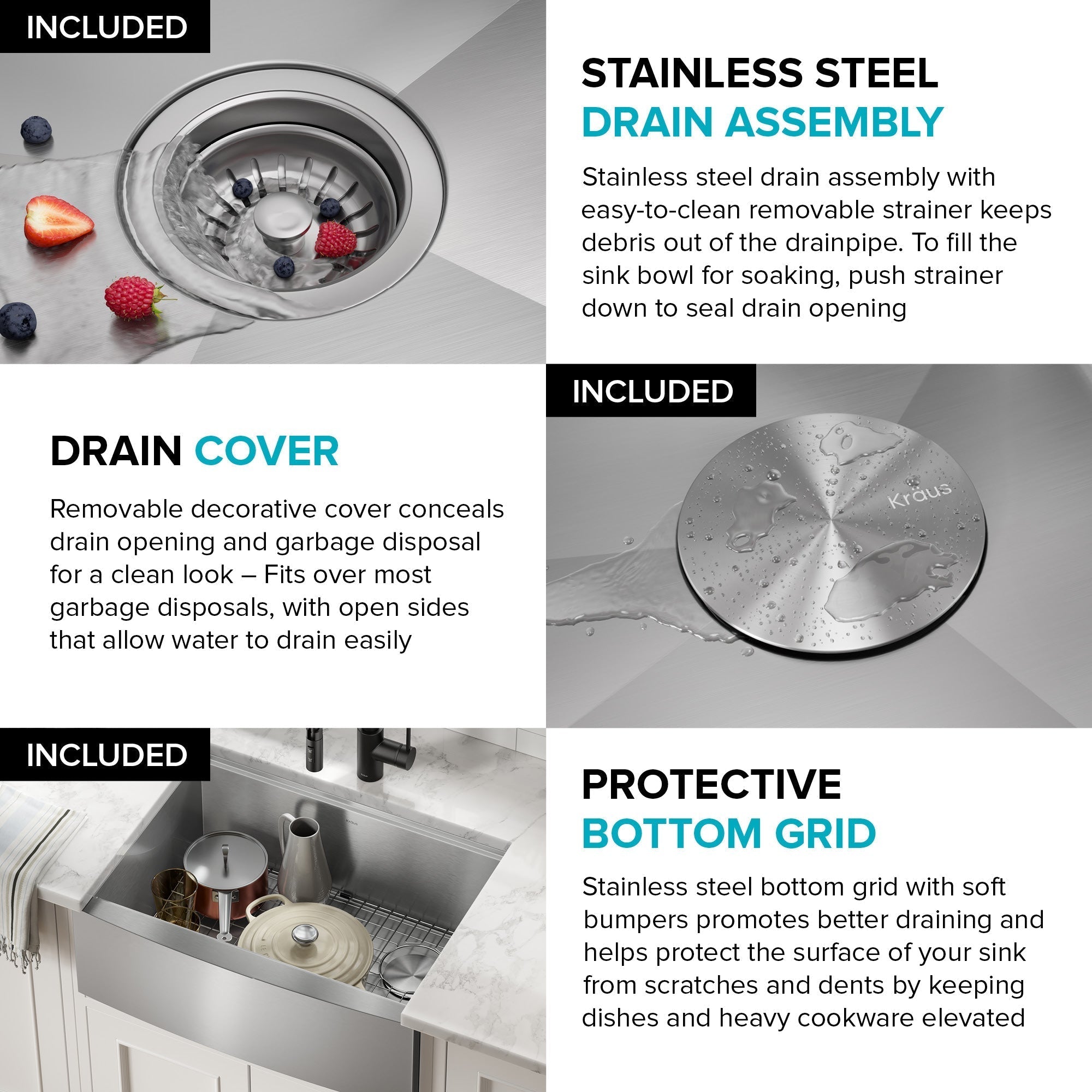 KRAUS Kore 27" Apron Front Workstation 16 Gauge Stainless Steel Kitchen Sink - KWF210-27