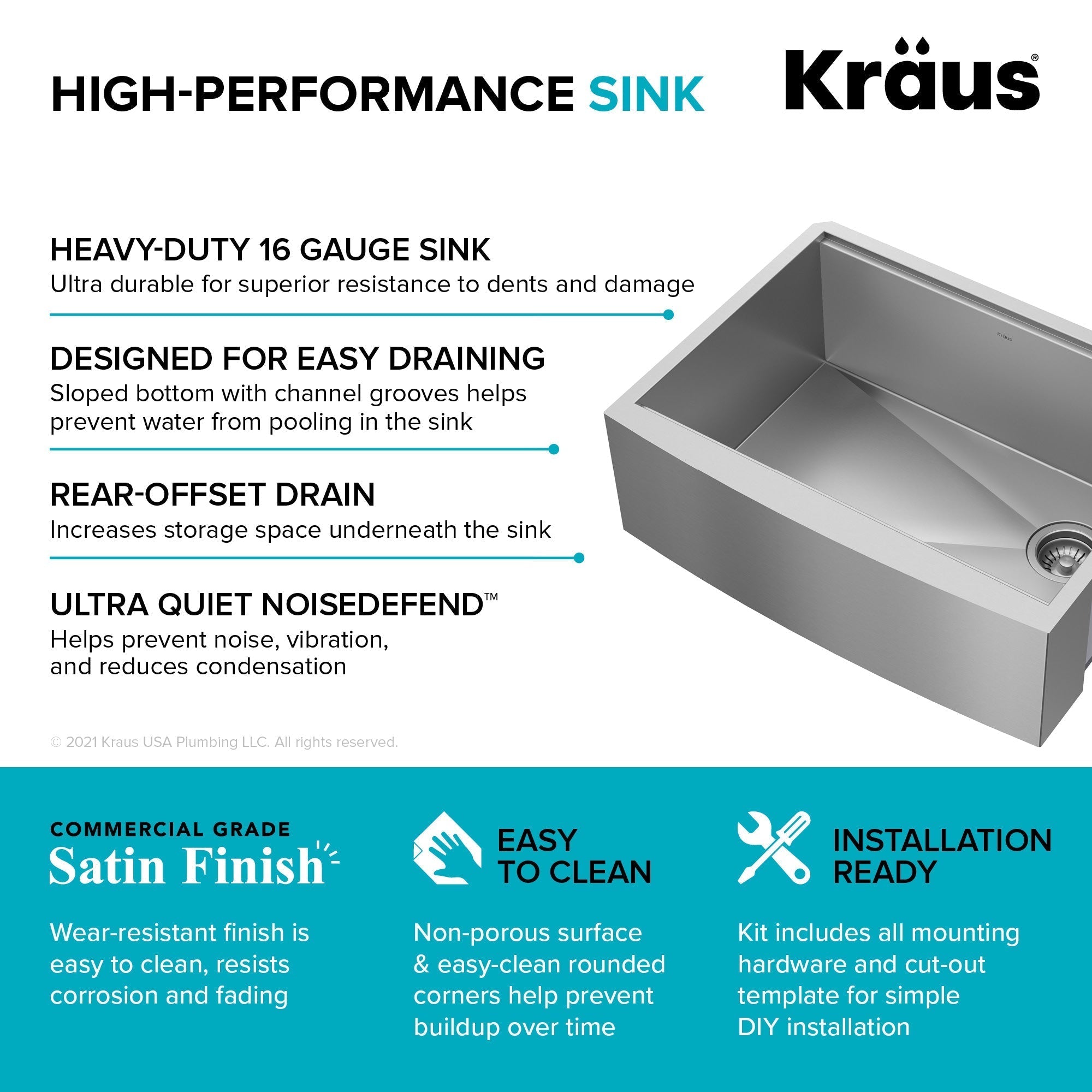 KRAUS Kore 27" Apron Front Workstation 16 Gauge Stainless Steel Kitchen Sink - KWF210-27