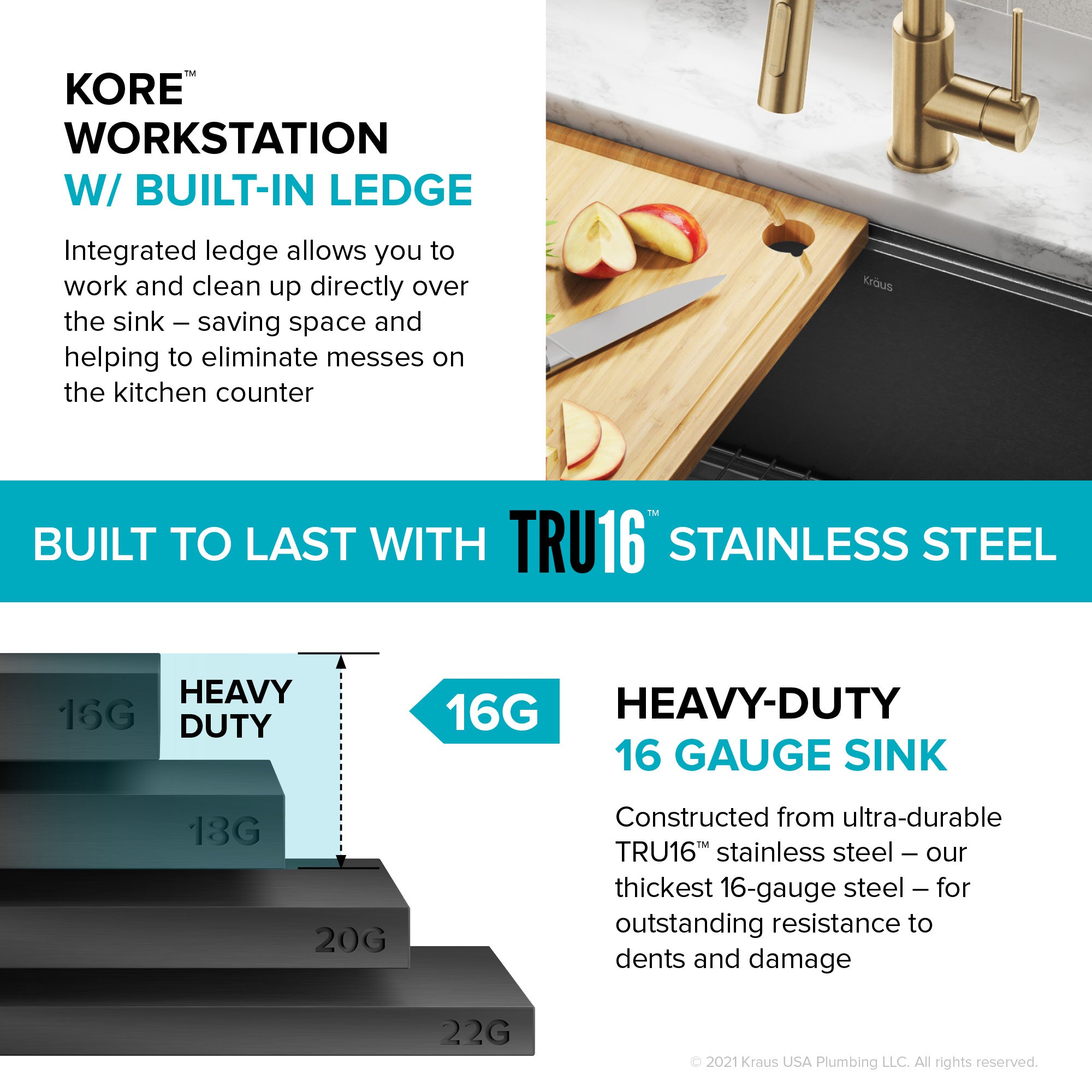 KRAUS Kore Workstation 33" Farmhouse Modern Flat Apron Front 16 Gauge Single Bowl Kitchen Sink in PVD Gunmetal -  KWF410-33/PGM