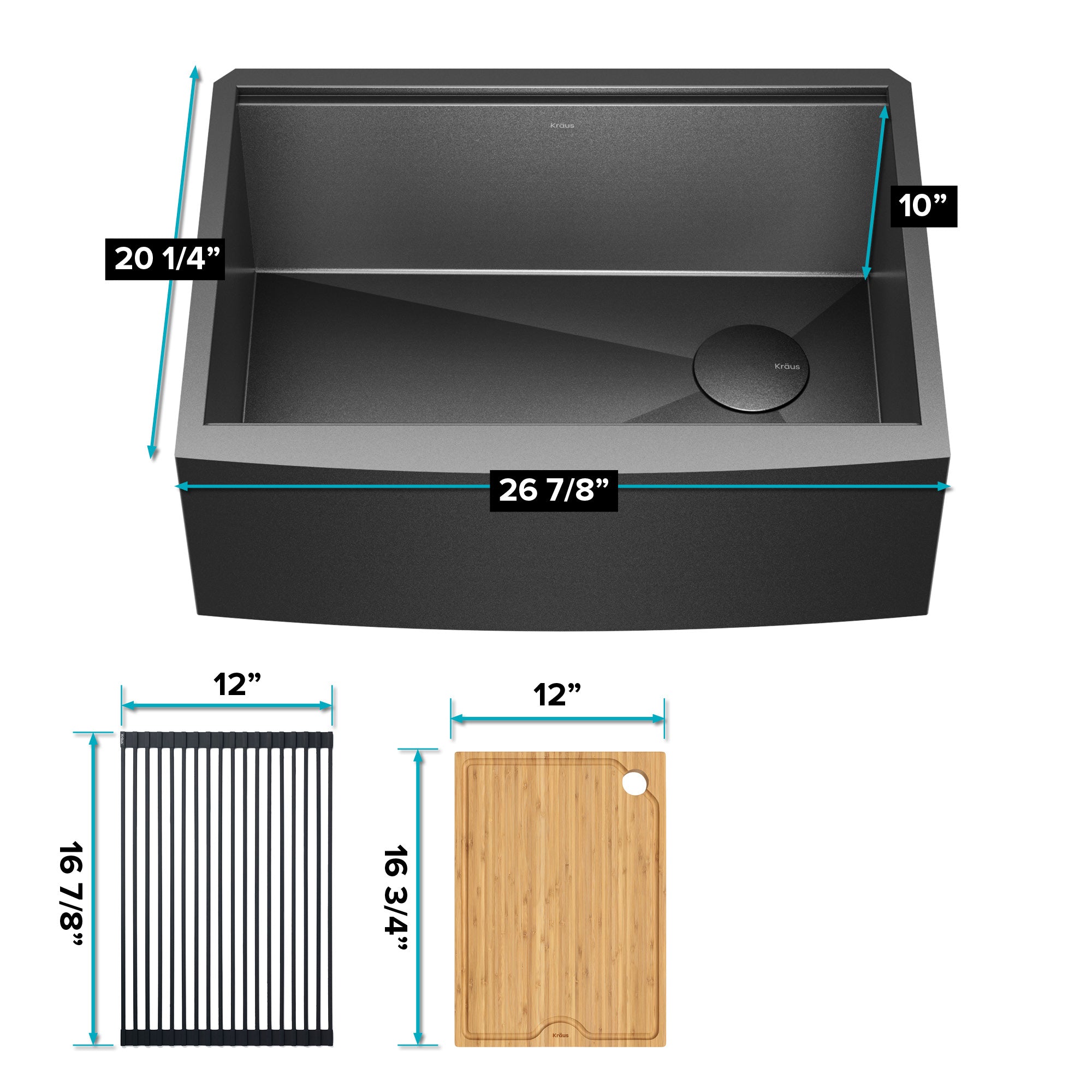 KRAUS Kore Workstation 33" Farmhouse Modern Flat Apron Front 16 Gauge Single Bowl Kitchen Sink in PVD Gunmetal -  KWF410-33/PGM