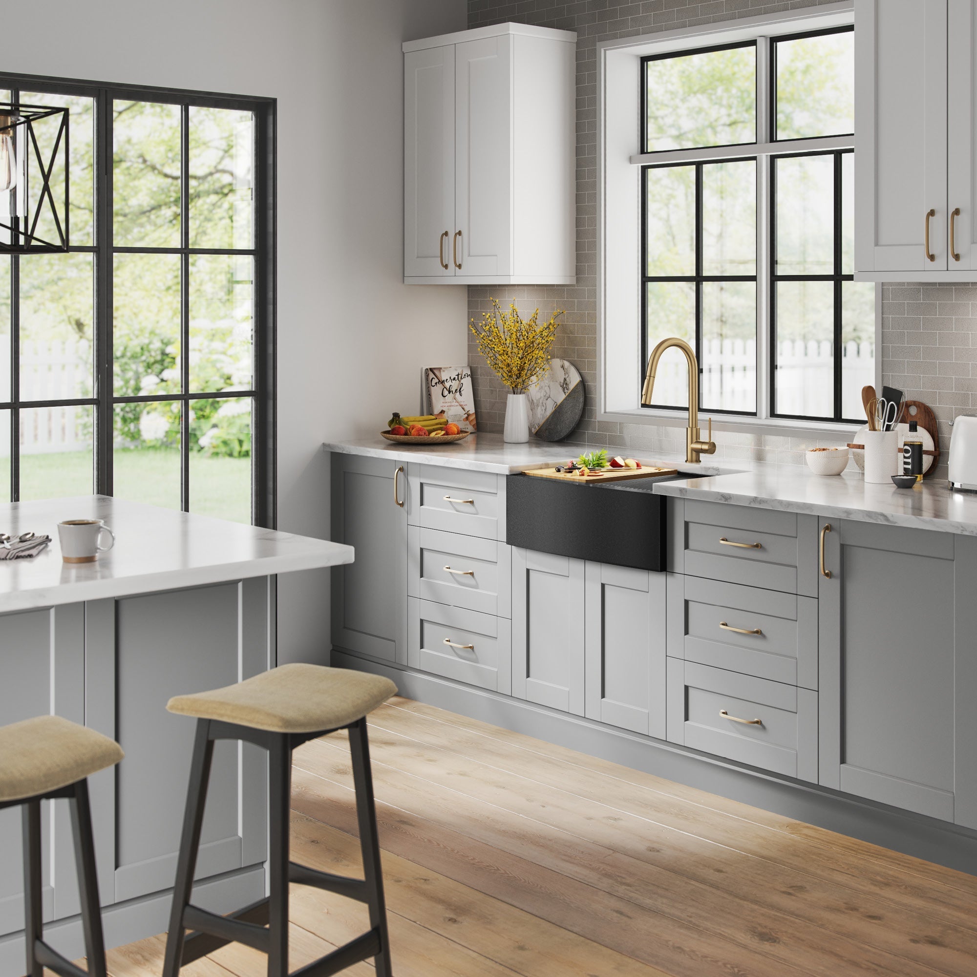 KRAUS Kore Workstation 33" Farmhouse Modern Flat Apron Front 16 Gauge Single Bowl Kitchen Sink in PVD Gunmetal -  KWF410-33/PGM